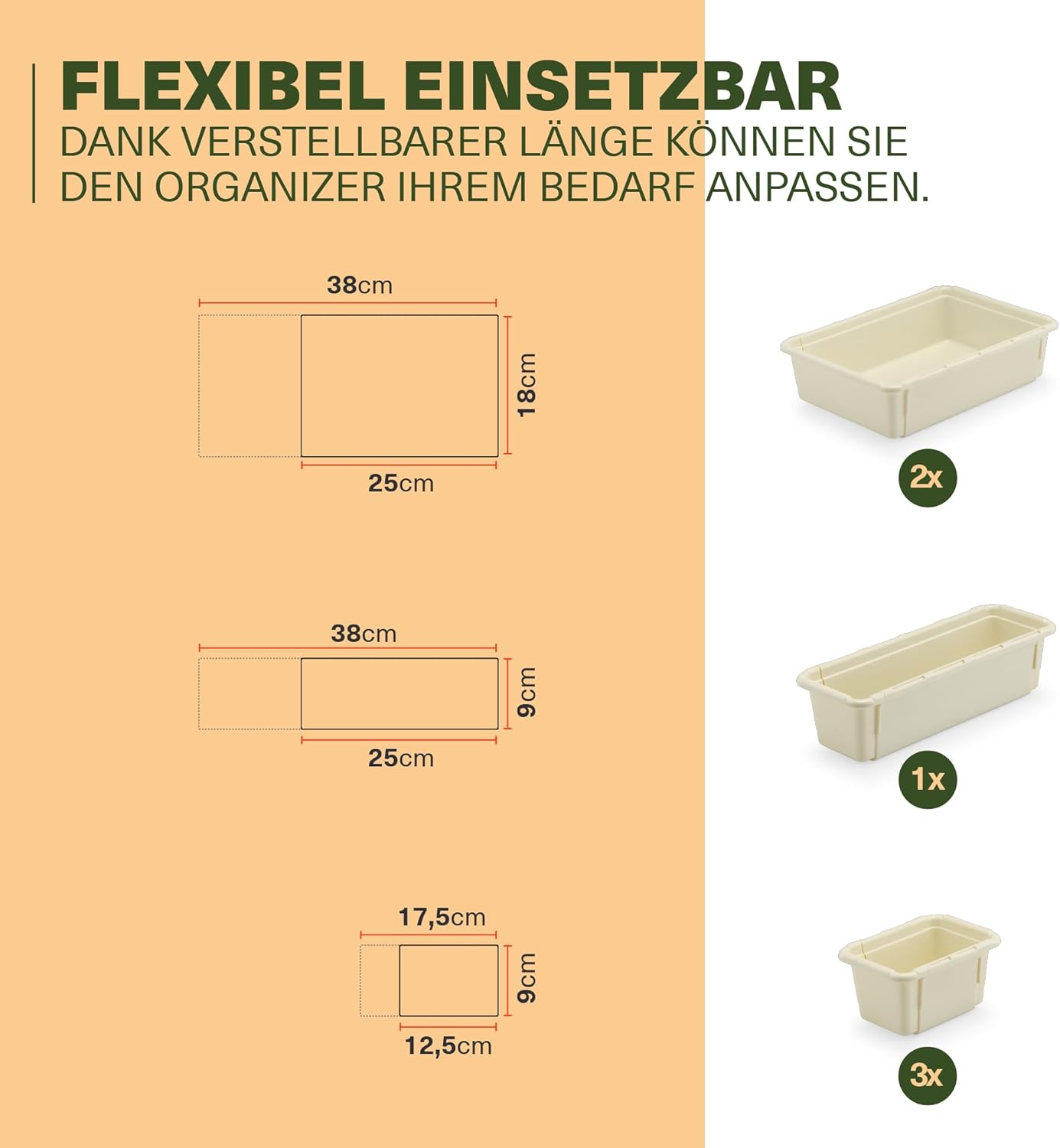 Minimax Creme 6-teiliges Organizer Set – verstellbare Schubladenboxen