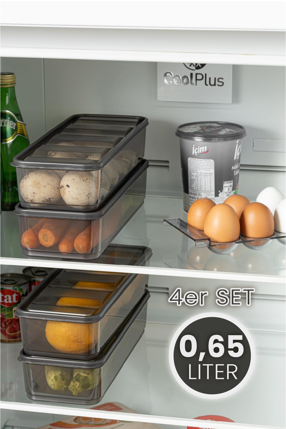 Viwares luftdichter Kühlschrank-Organizer mit Deckel 4er Set 1,65 L BELLA - Anthrazit