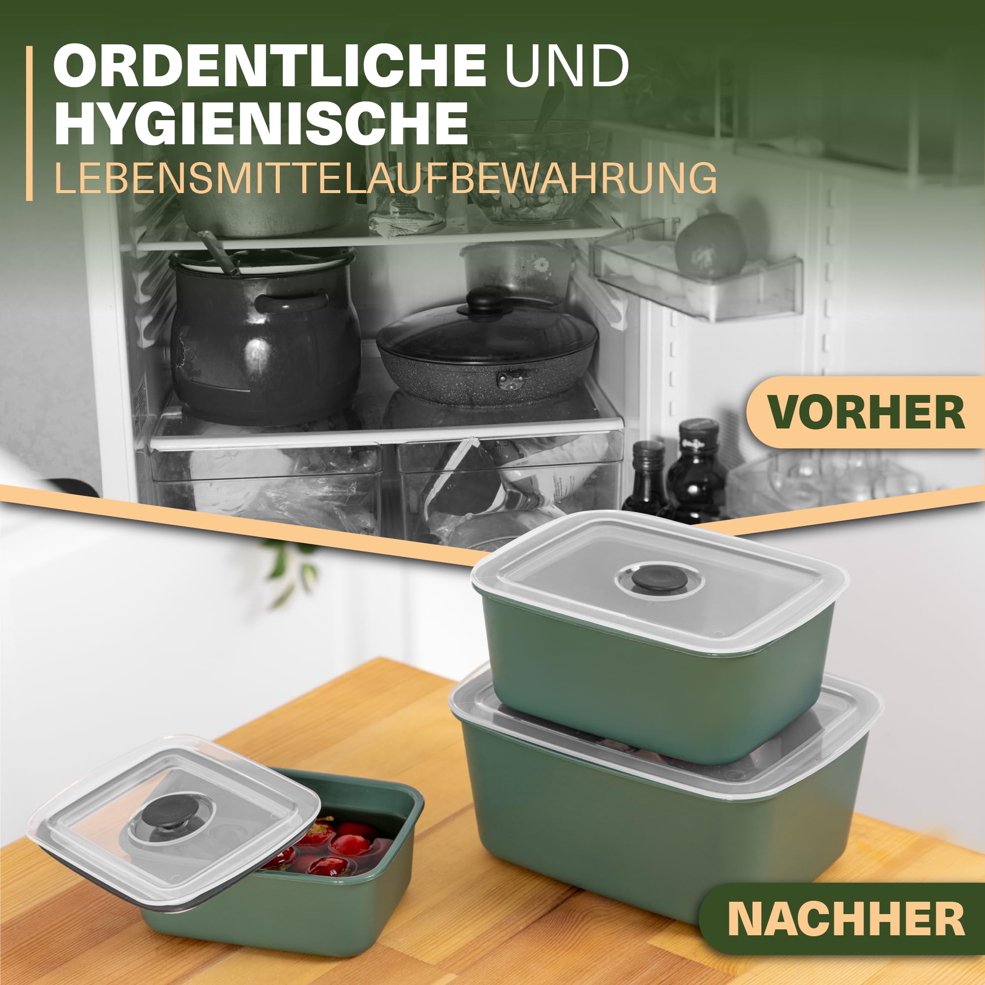 Viwares stapelbare Behälter für Lebensmittel mit Deckel im 3er Set - BPA-frei Luftdichte Aufbewahrung in drei Größen. Frischhalteboxen für Mikrowellen und Spülmaschinen, Arbeit, Picknick, Schule