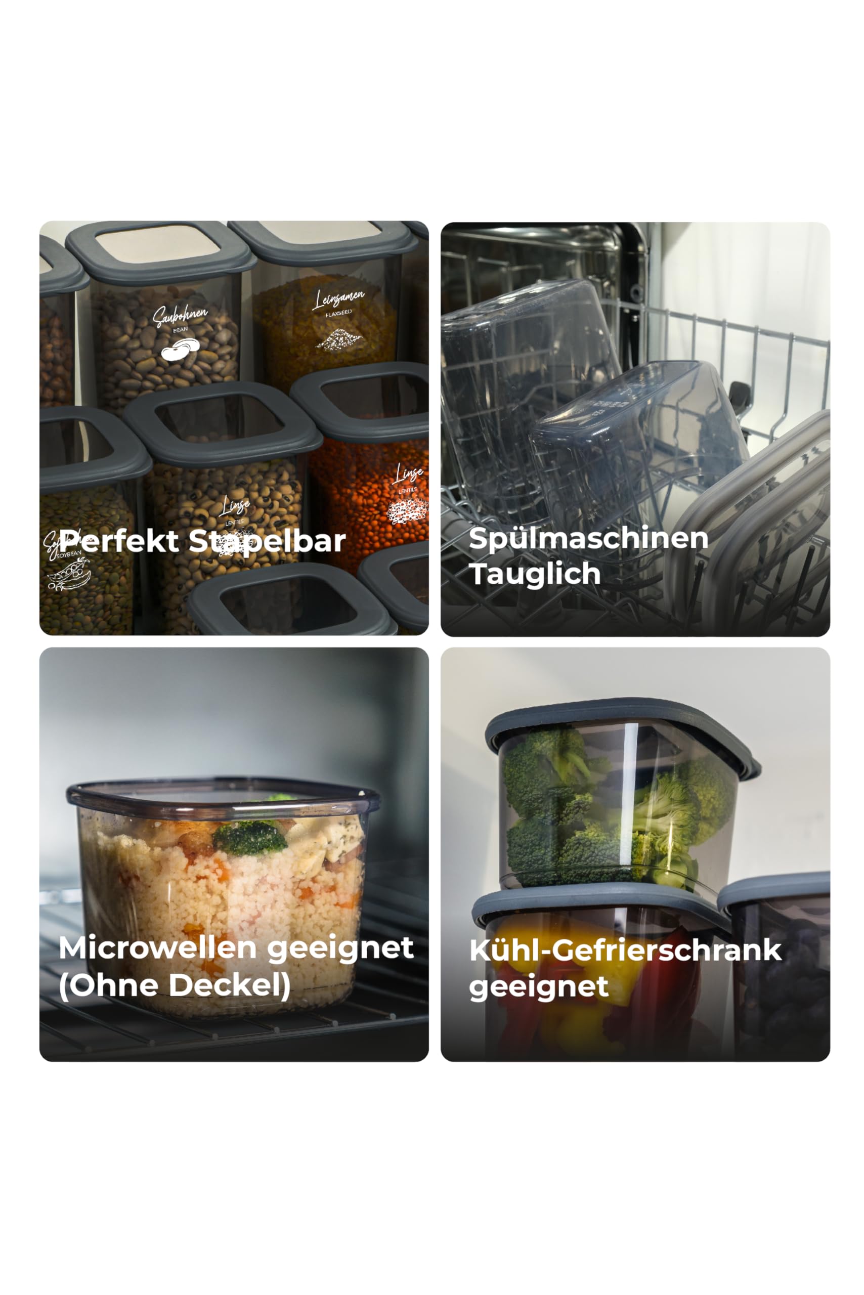 Viwares Praktisches Vorratsdosen-Set 12er 1,2L FOLY - Anthrazit