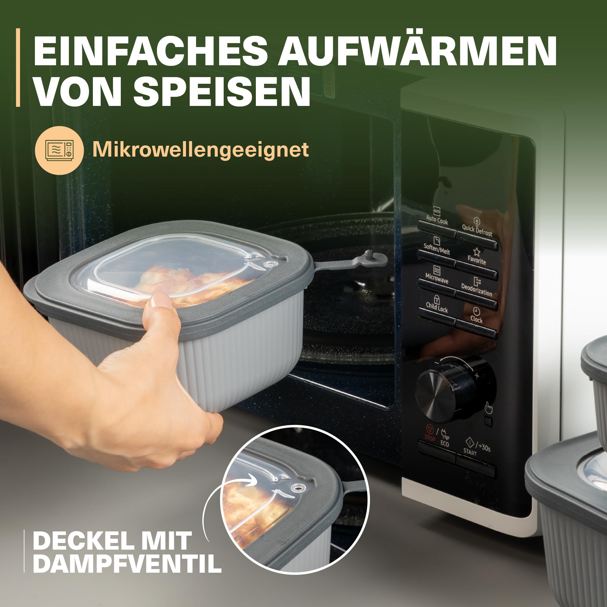 Viwares Frischhaltedosen im 6er Set mit transparentem Ventildeckel LINE - Grau