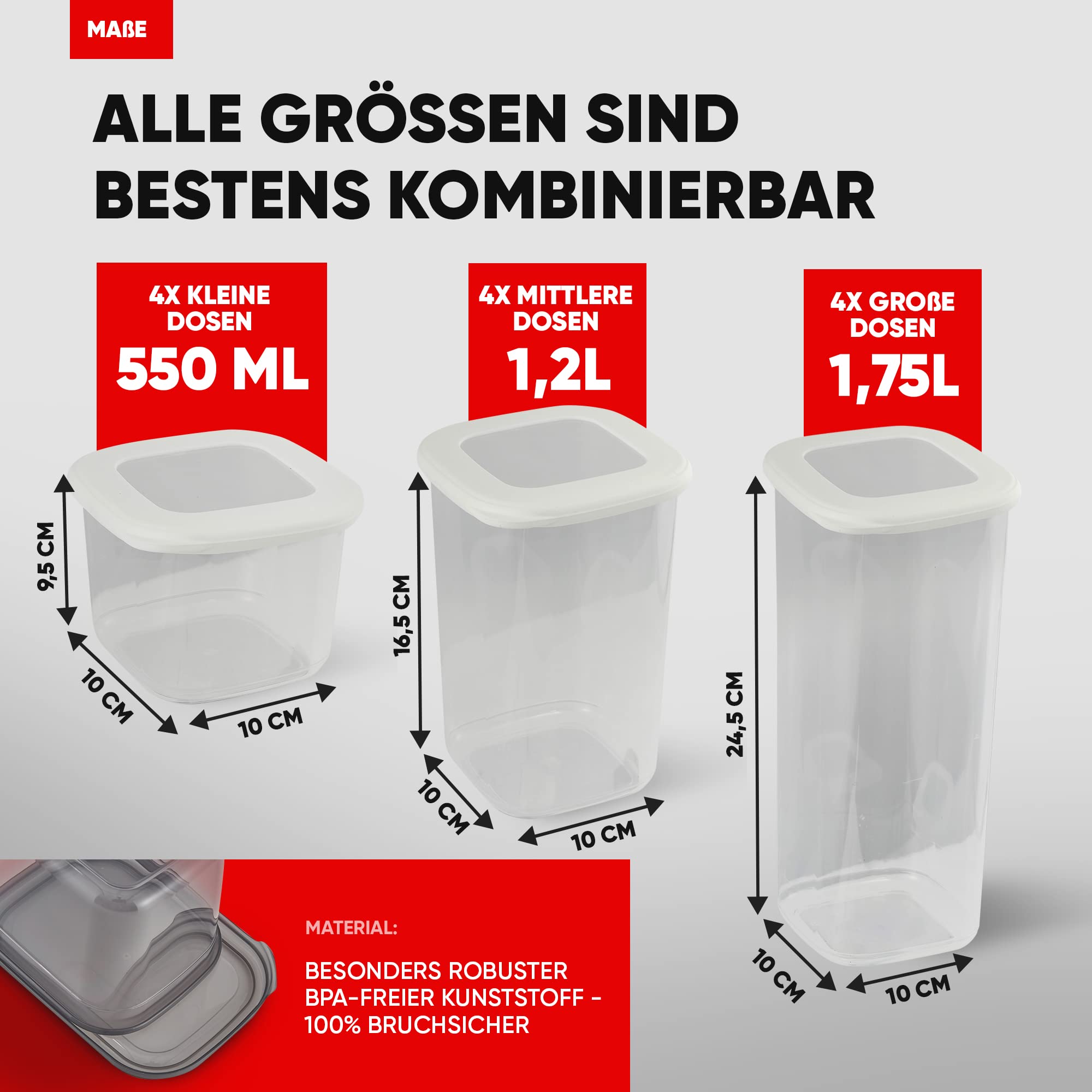 Viwares Vorratsdosen 6er-Set, 1.2L - Serie Foly - Anthrazit
