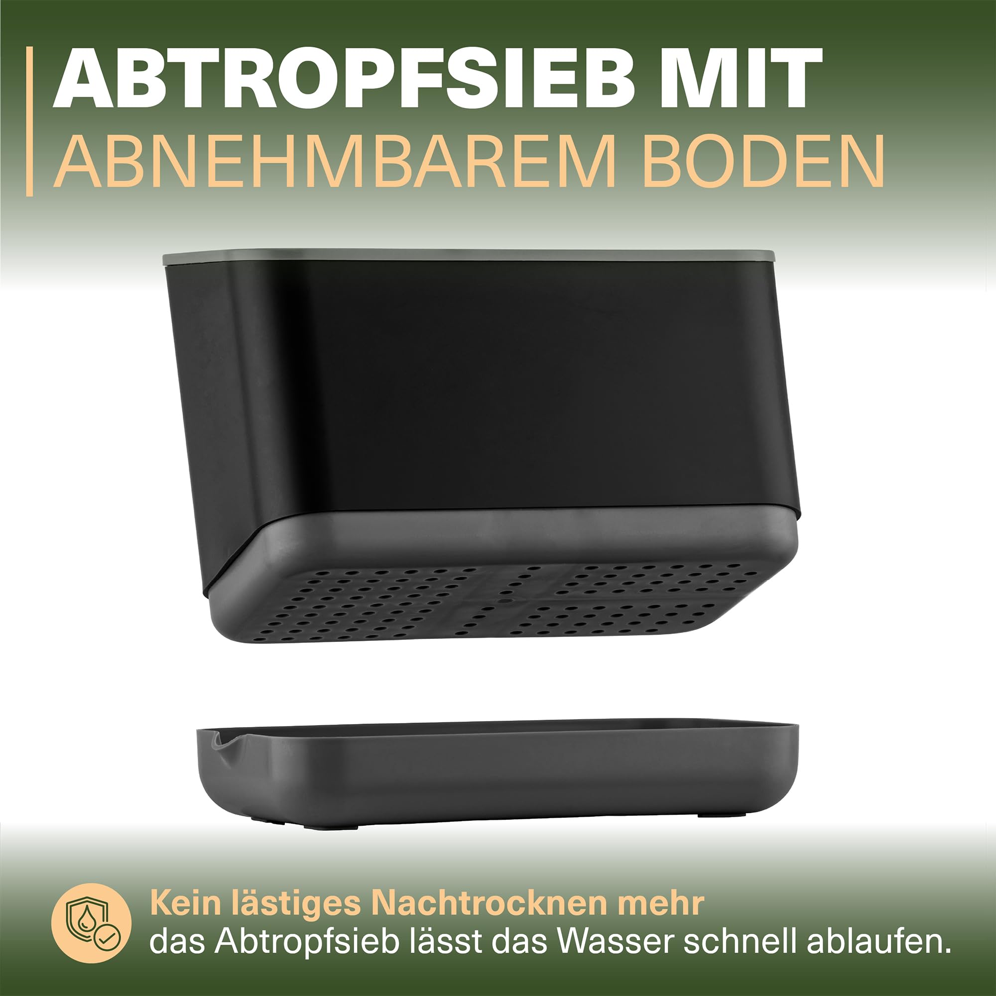 Viwares Besteckkorb, 5 Fächer mit Abtropfsieb (Anthrazit)