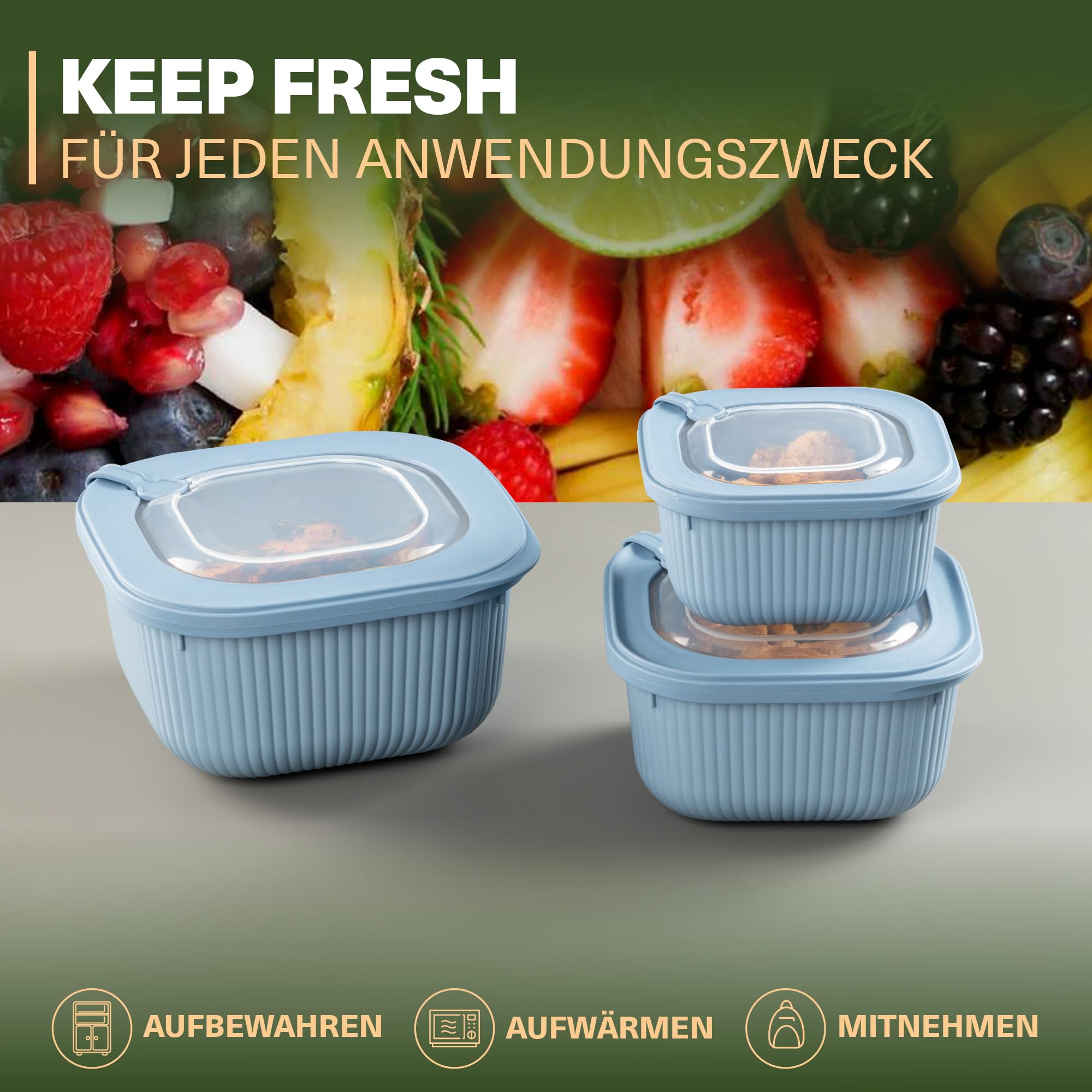 Viwares Frischhaltedosen im 9er Set mit transparentem Ventildeckel LINE - Blau