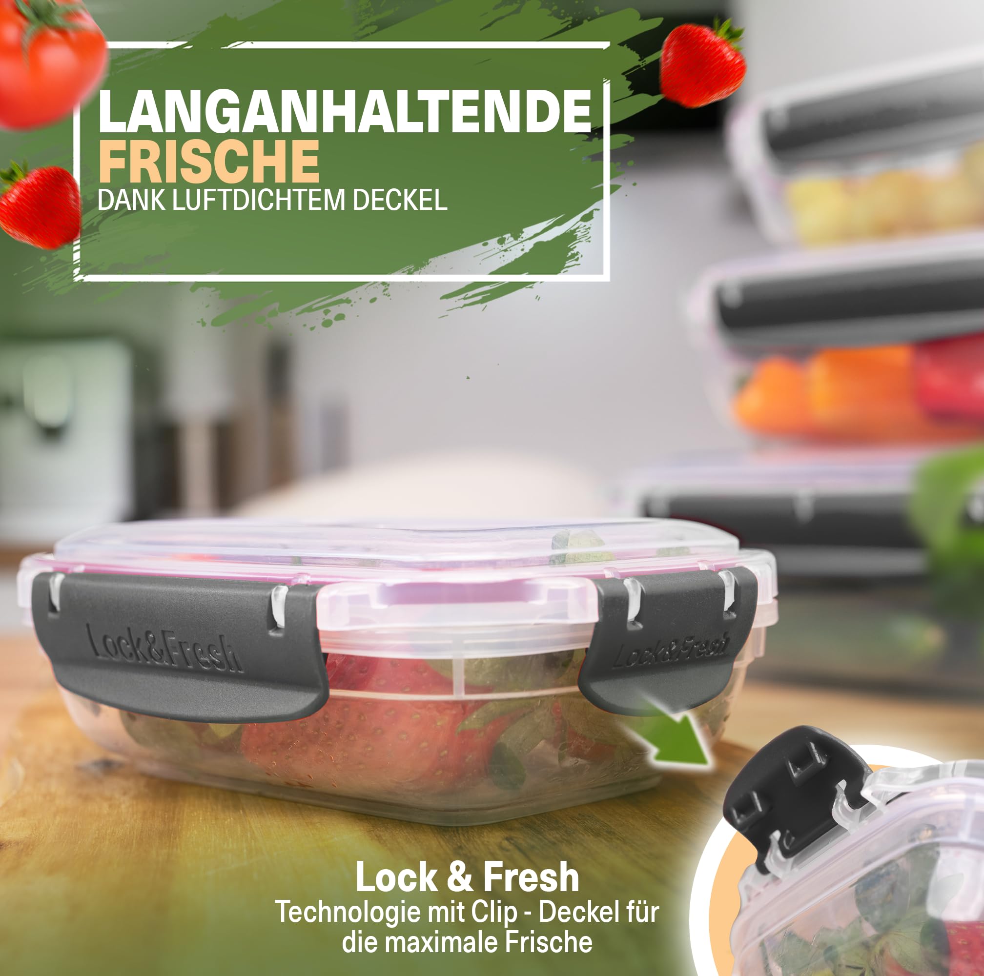 Viwares Frischhaltedosen-Set 5-teilig mit Lock&fresh Technologie Anthrazit