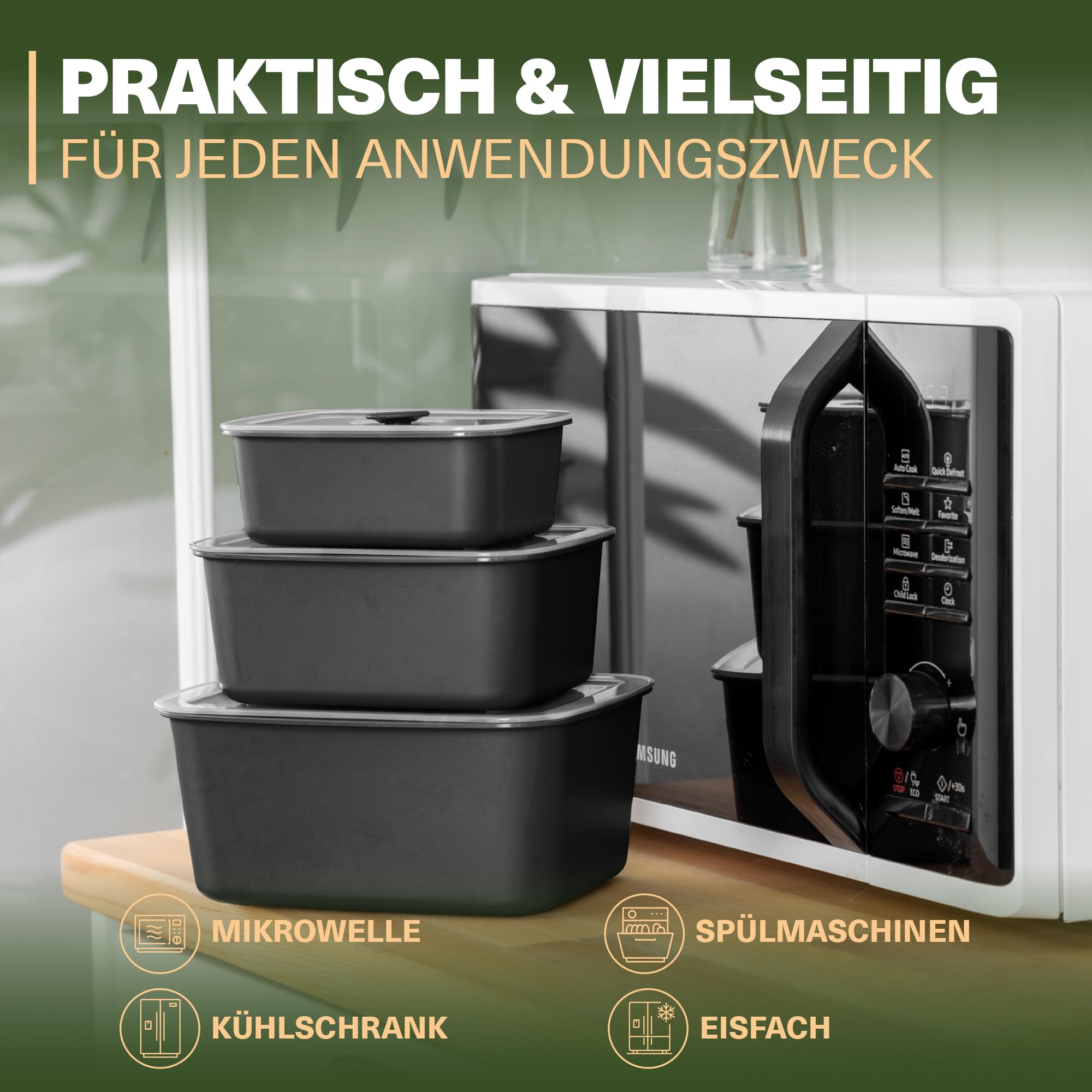 Viwares stapelbare Behälter für Lebensmittel mit Deckel im 3er Set - BPA-frei Luftdichte Aufbewahrung in drei Größen. Frischhalteboxen für Mikrowellen und Spülmaschinen, Arbeit, Picknick, Schule