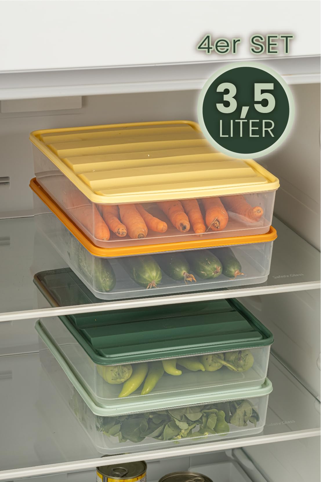 Viwares luftdichter Kühlschrank-Organizer mit Deckel 4er Set 3,5 L - BELLA Bunt