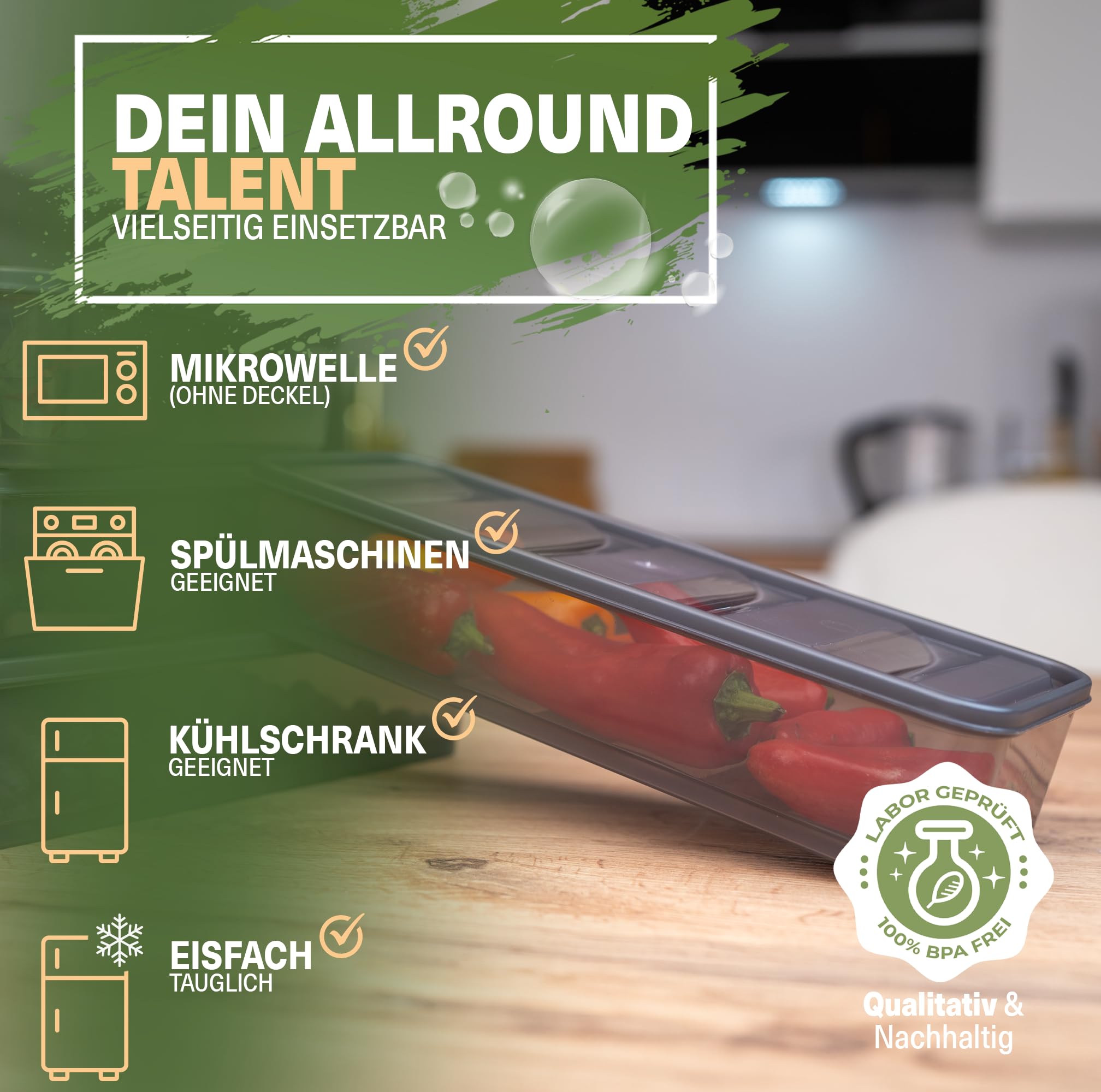 Viwares luftdichter Kühlschrank-Organizer mit Deckel 4er Set 1,65 L BELLA - Anthrazit