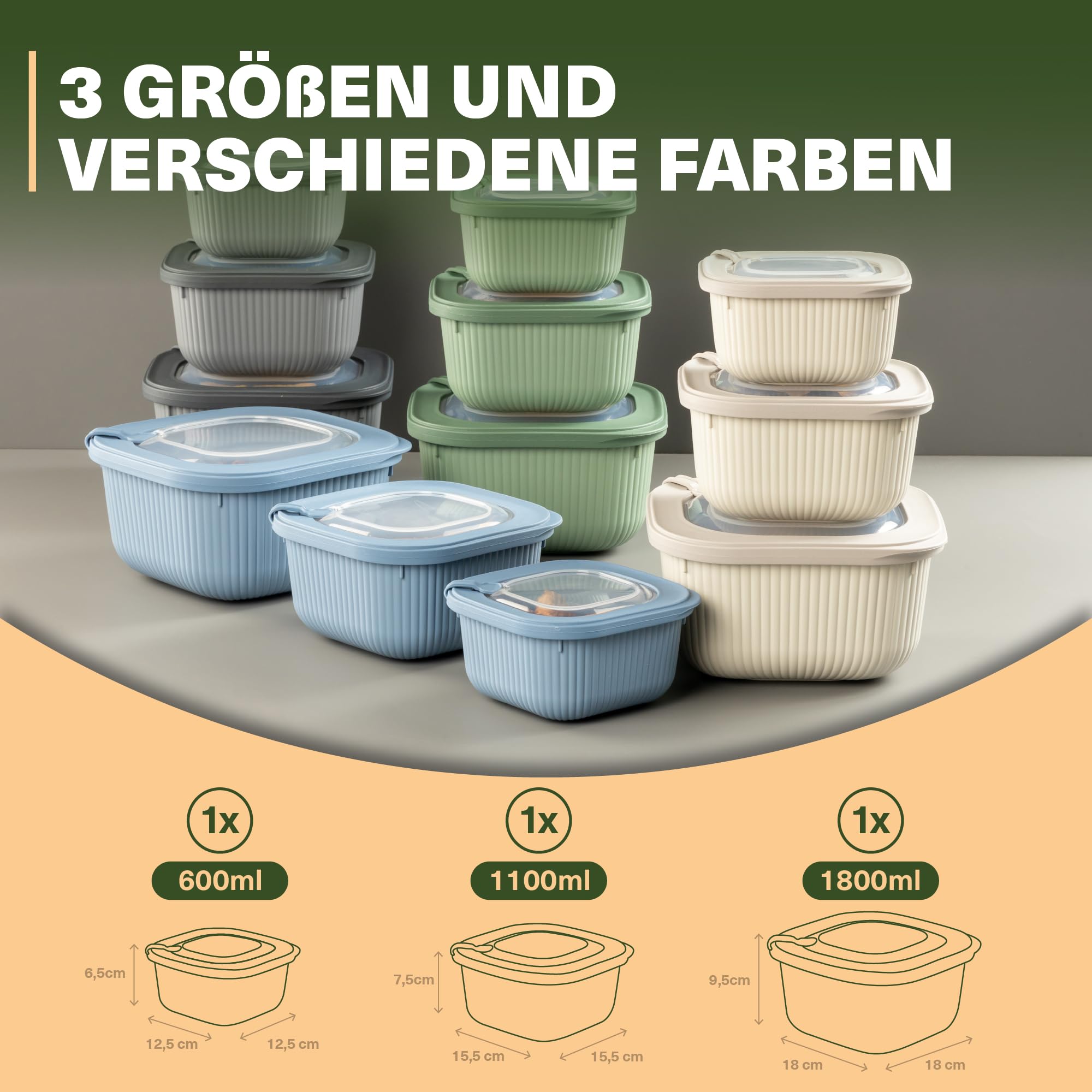 Viwares Frischhaltedosen im 3er Set mit transparentem Ventildeckel LINE - Blau