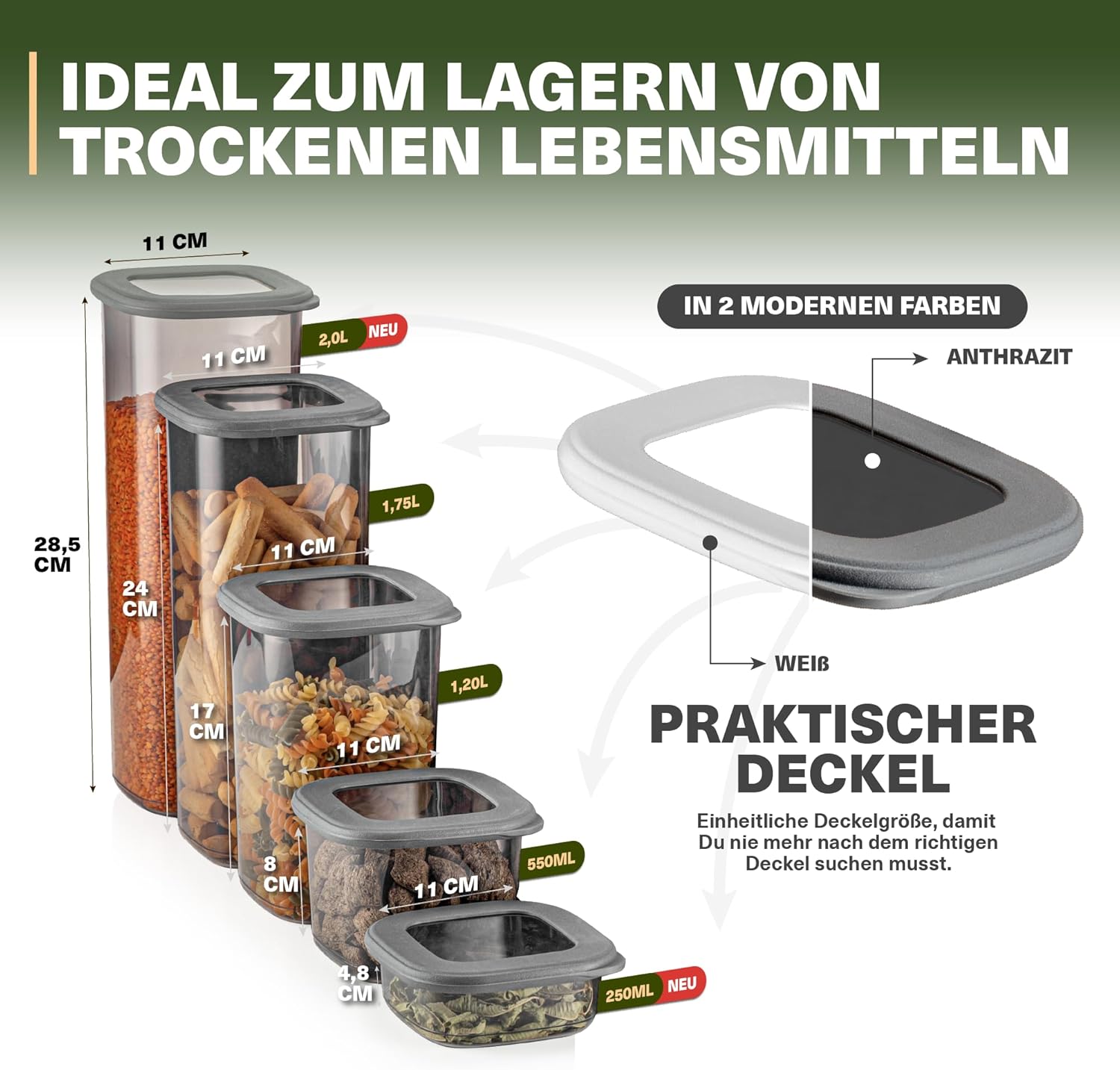 Viwares Praktisches Vorratsdosen-Set Mix mit Gewürzdosen 42er FOLY - Anthrazit