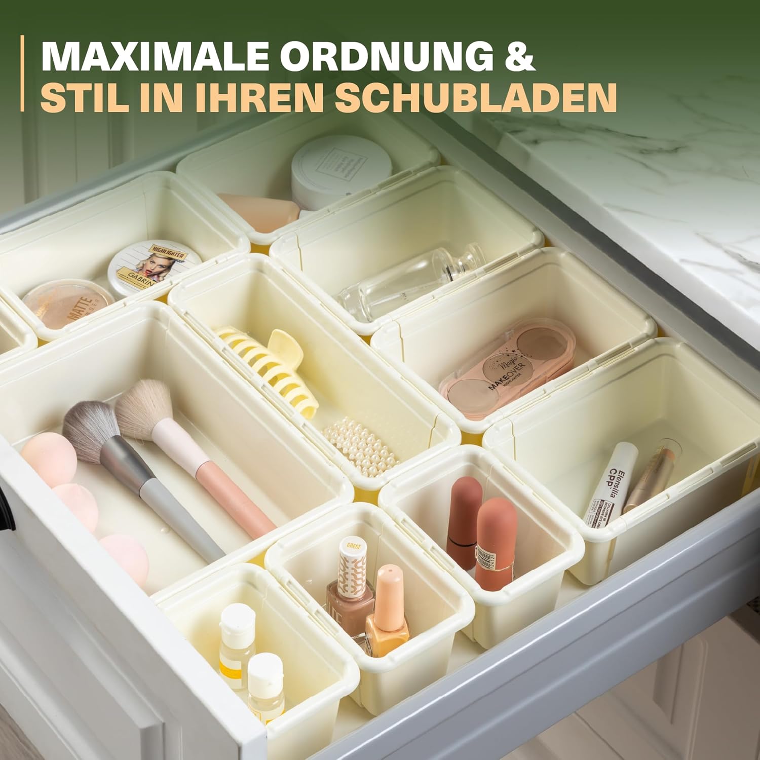 Minimax Creme 8-teiliges Organizer Set – verstellbare Schubladenboxen