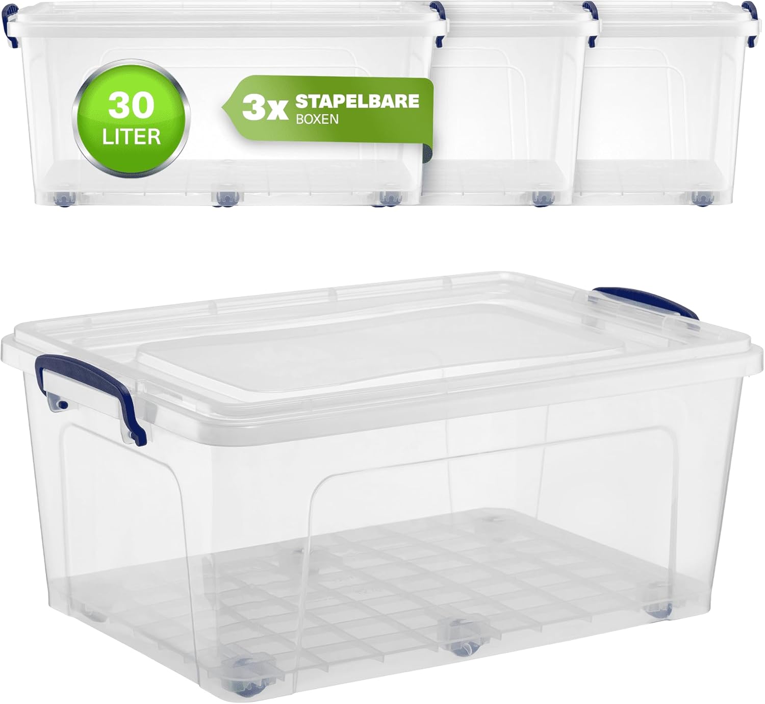 Viwares 30 Liter Aufbewahrungsbox mit Deckel & Rollen CLEAR BOX