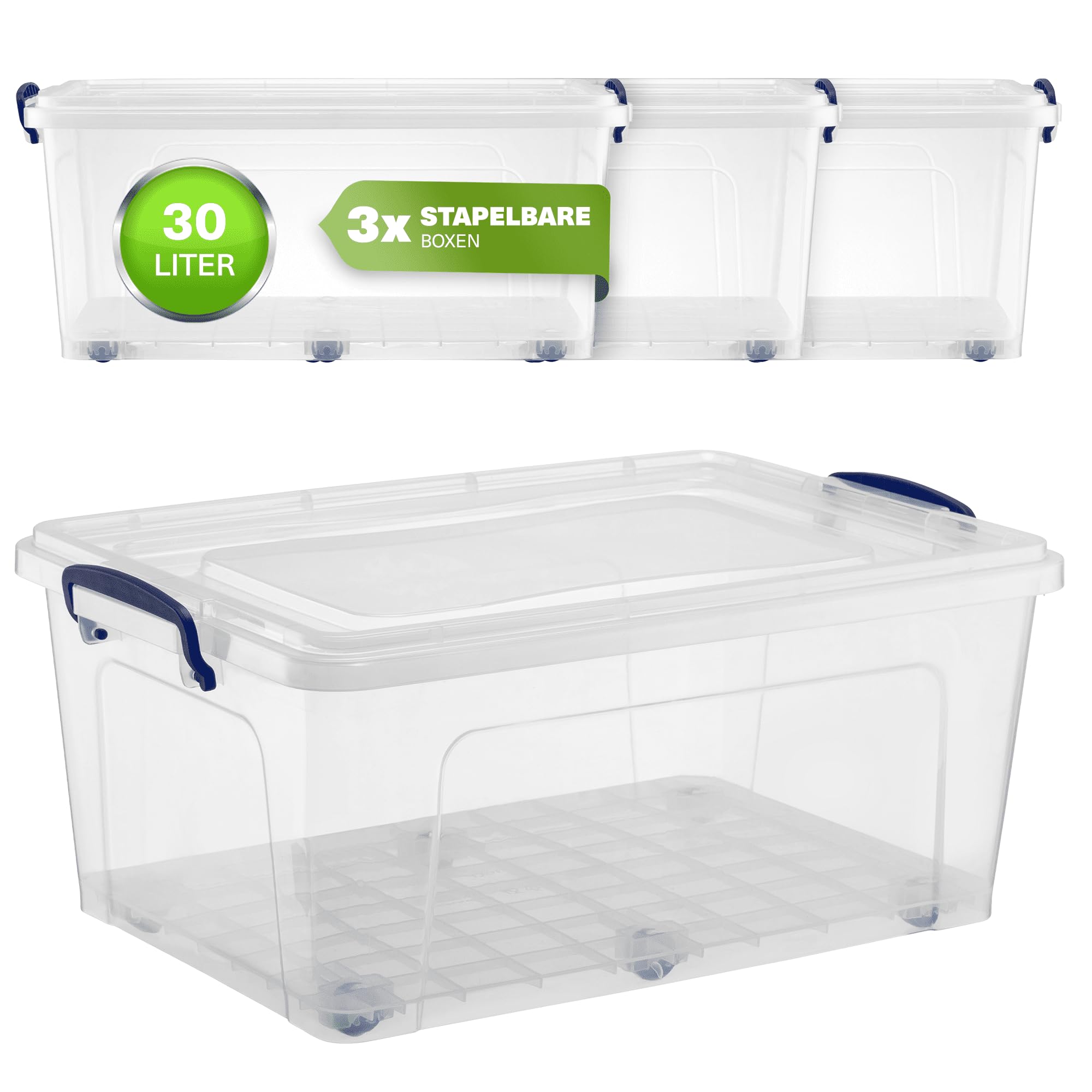 Viwares 30 Liter Aufbewahrungsbox mit Deckel & Rollen CLEAR BOX