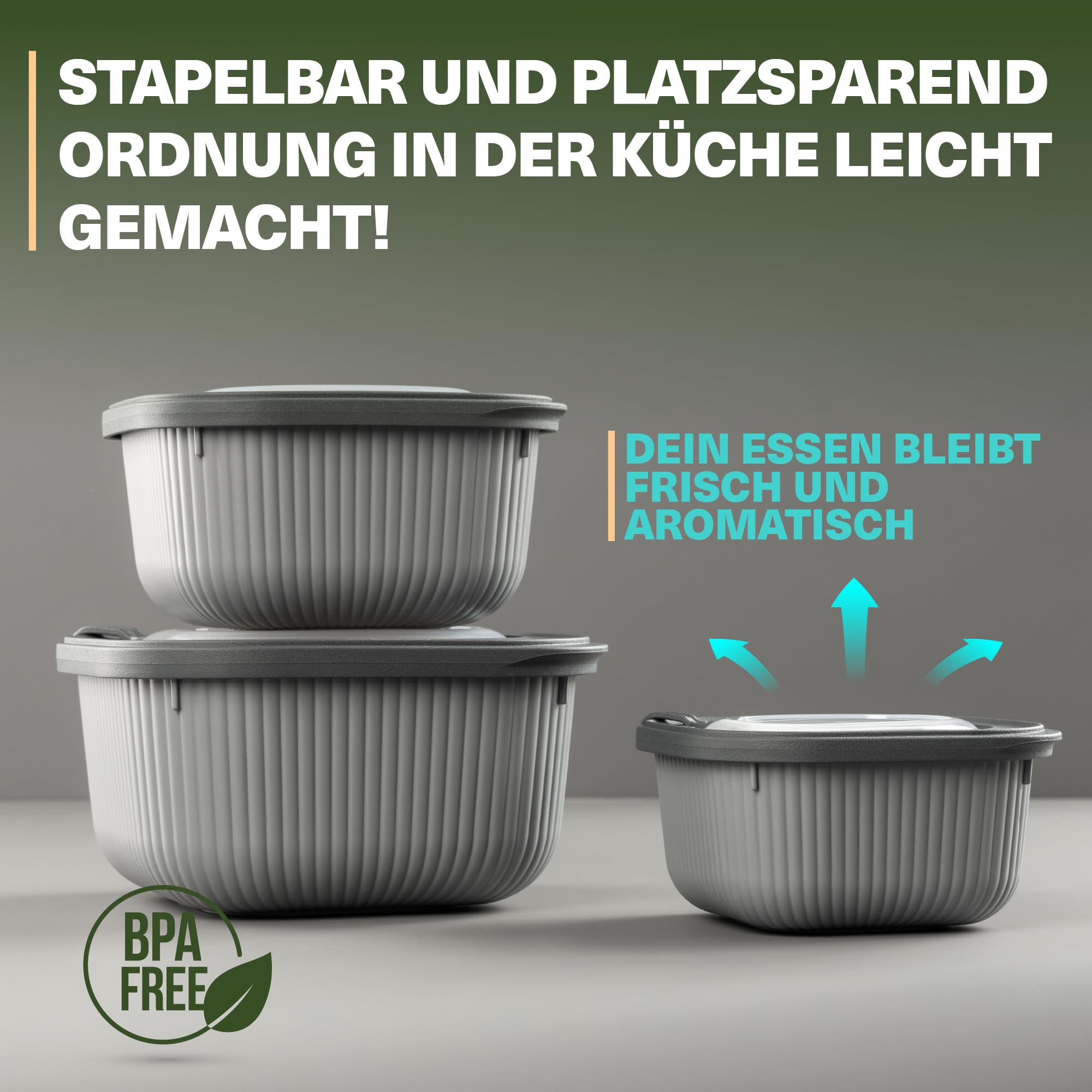 Viwares Frischhaltedosen im 6er Set mit transparentem Ventildeckel LINE - Grau