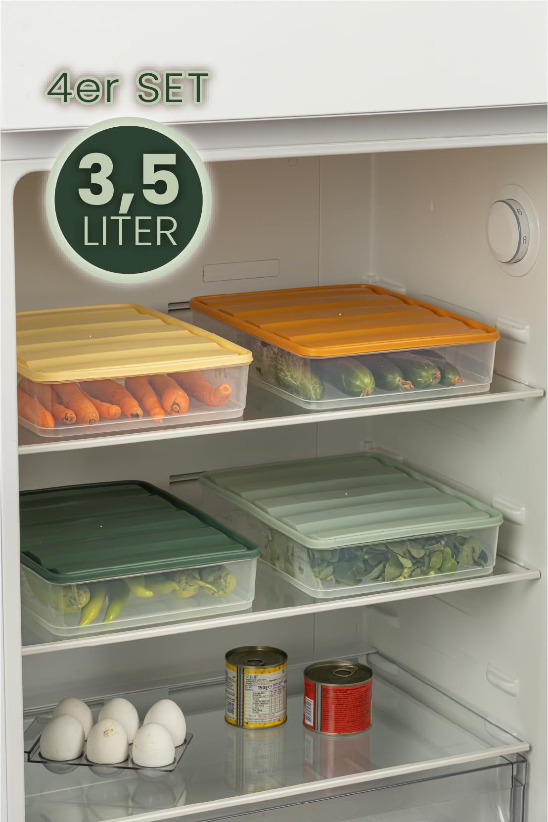 Viwares luftdichter Kühlschrank-Organizer mit Deckel 4er Set 3,5 L - BELLA Bunt