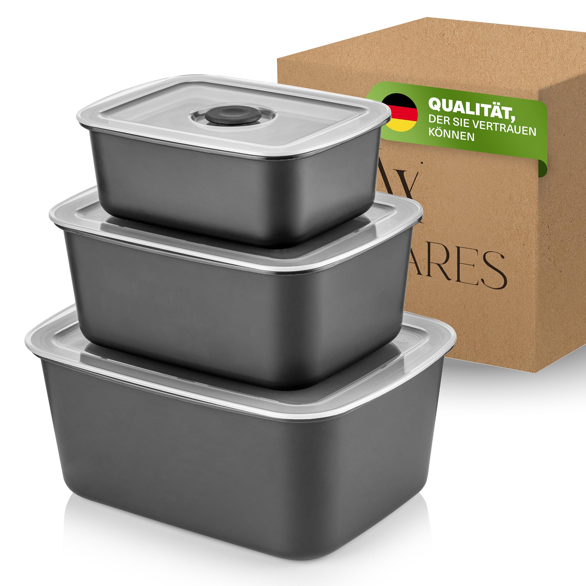 Viwares stapelbare Behälter für Lebensmittel mit Deckel im 3er Set - BPA-frei Luftdichte Aufbewahrung in drei Größen. Frischhalteboxen für Mikrowellen und Spülmaschinen, Arbeit, Picknick, Schule