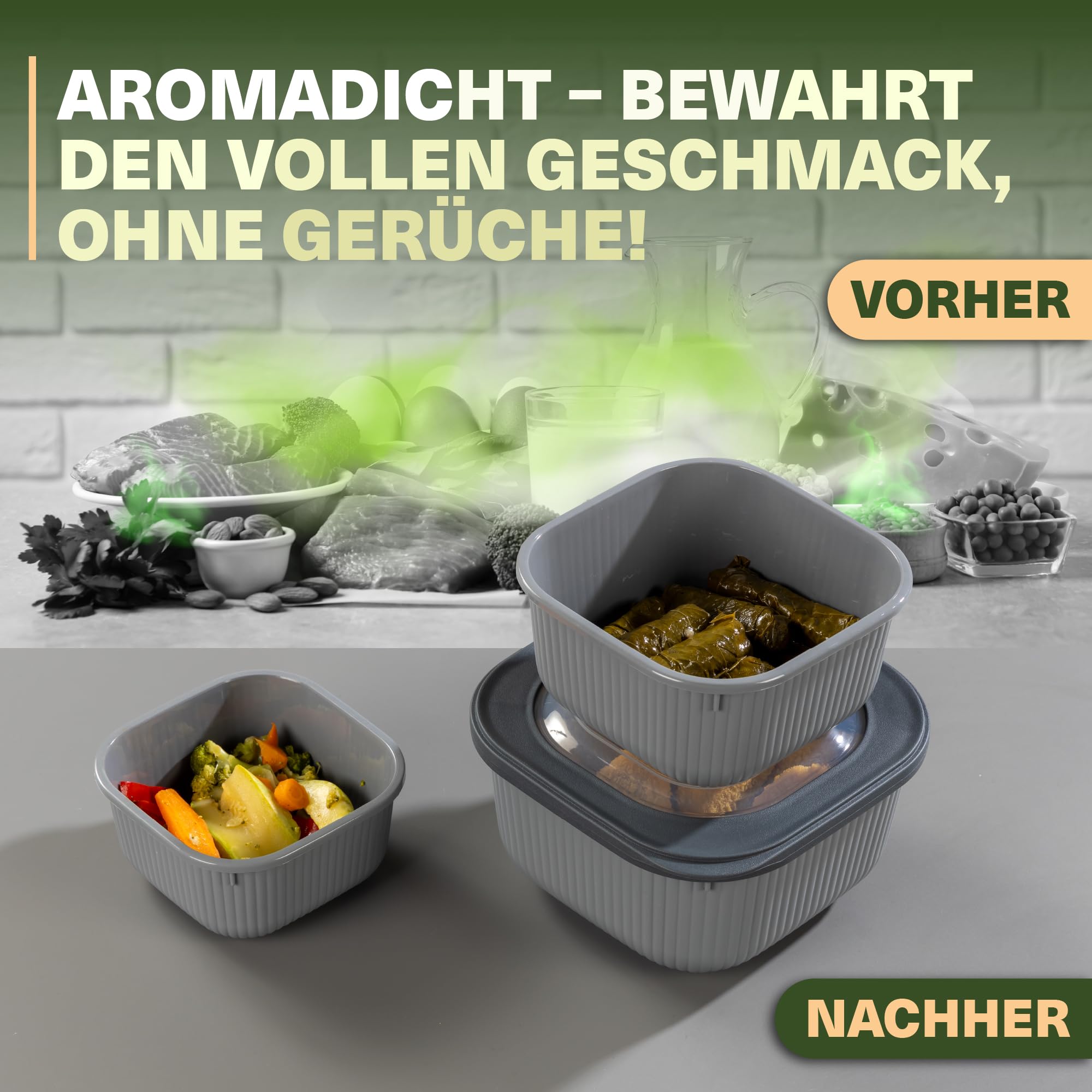 Viwares Frischhaltedosen im 6er Set mit transparentem Ventildeckel LINE - Grau