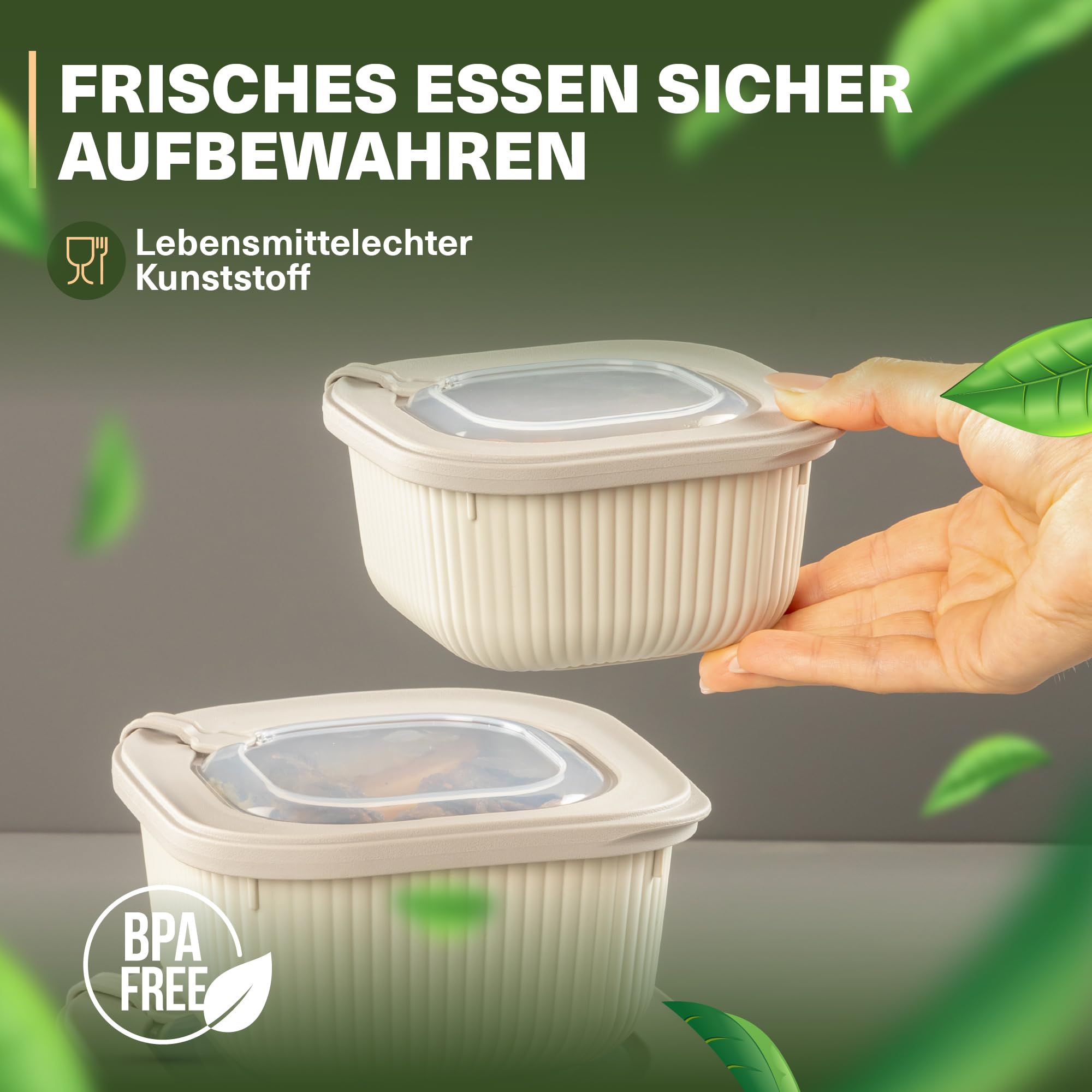 Viwares Frischhaltedosen im 9er Set mit transparentem Ventildeckel LINE - Beige