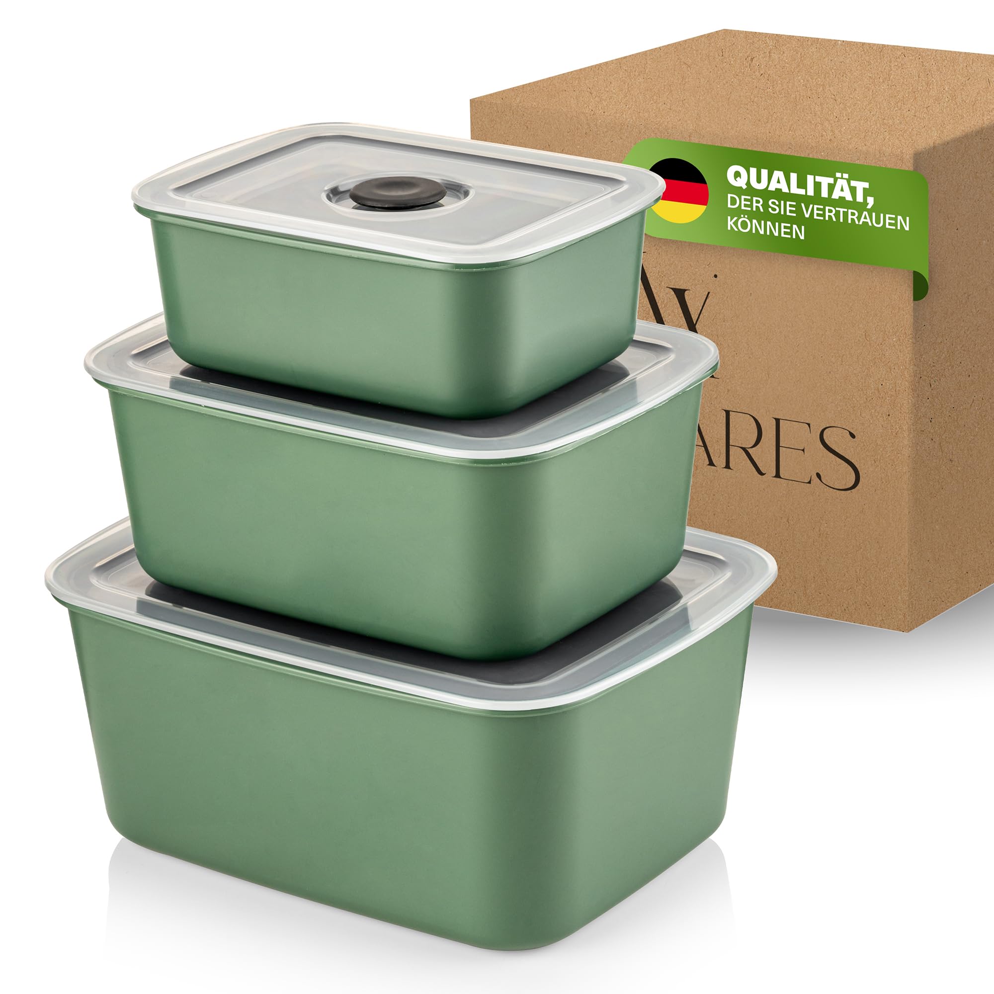 Viwares stapelbare Behälter für Lebensmittel mit Deckel im 3er Set - BPA-frei Luftdichte Aufbewahrung in drei Größen. Frischhalteboxen für Mikrowellen und Spülmaschinen, Arbeit, Picknick, Schule
