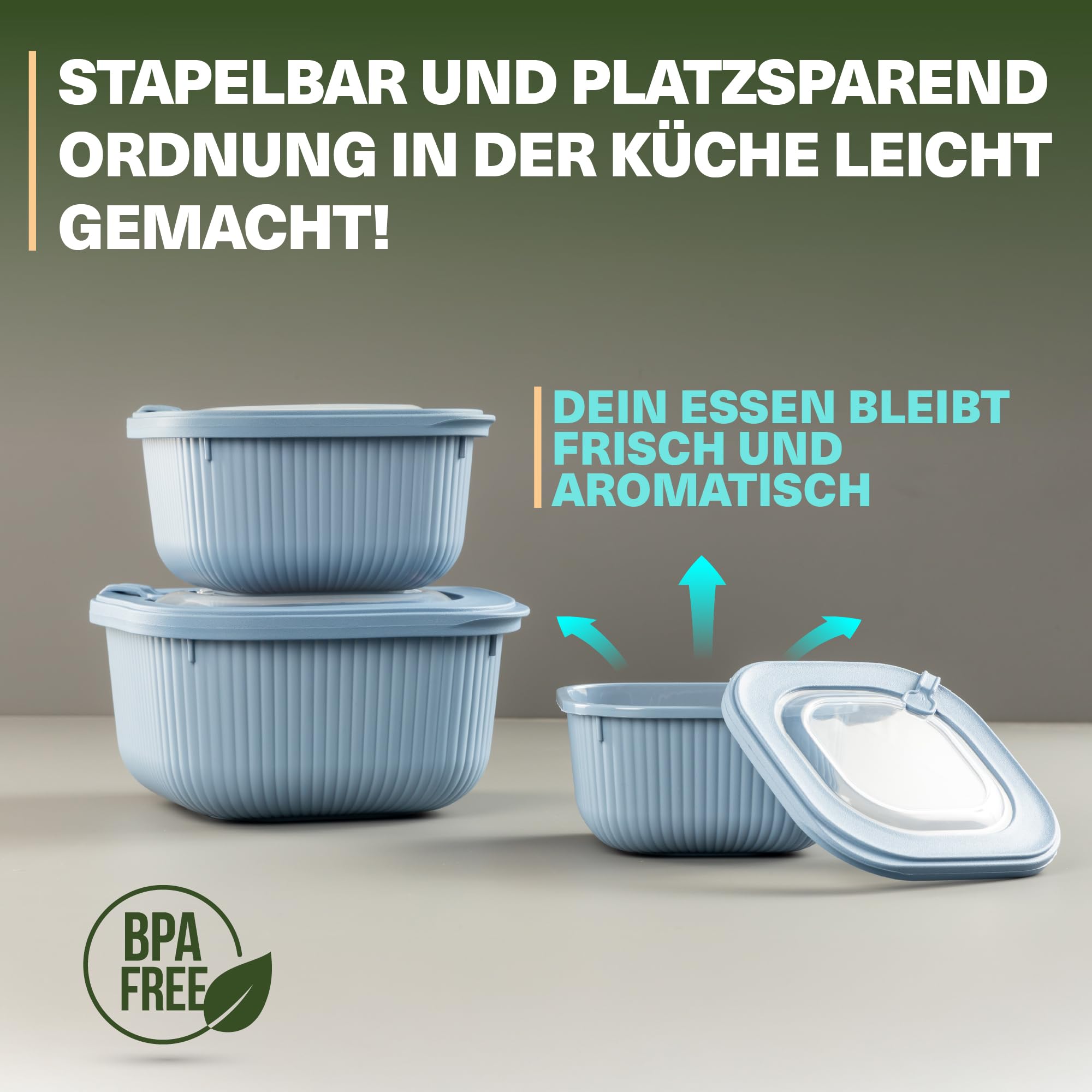 Viwares Frischhaltedosen im 9er Set mit transparentem Ventildeckel LINE - Blau