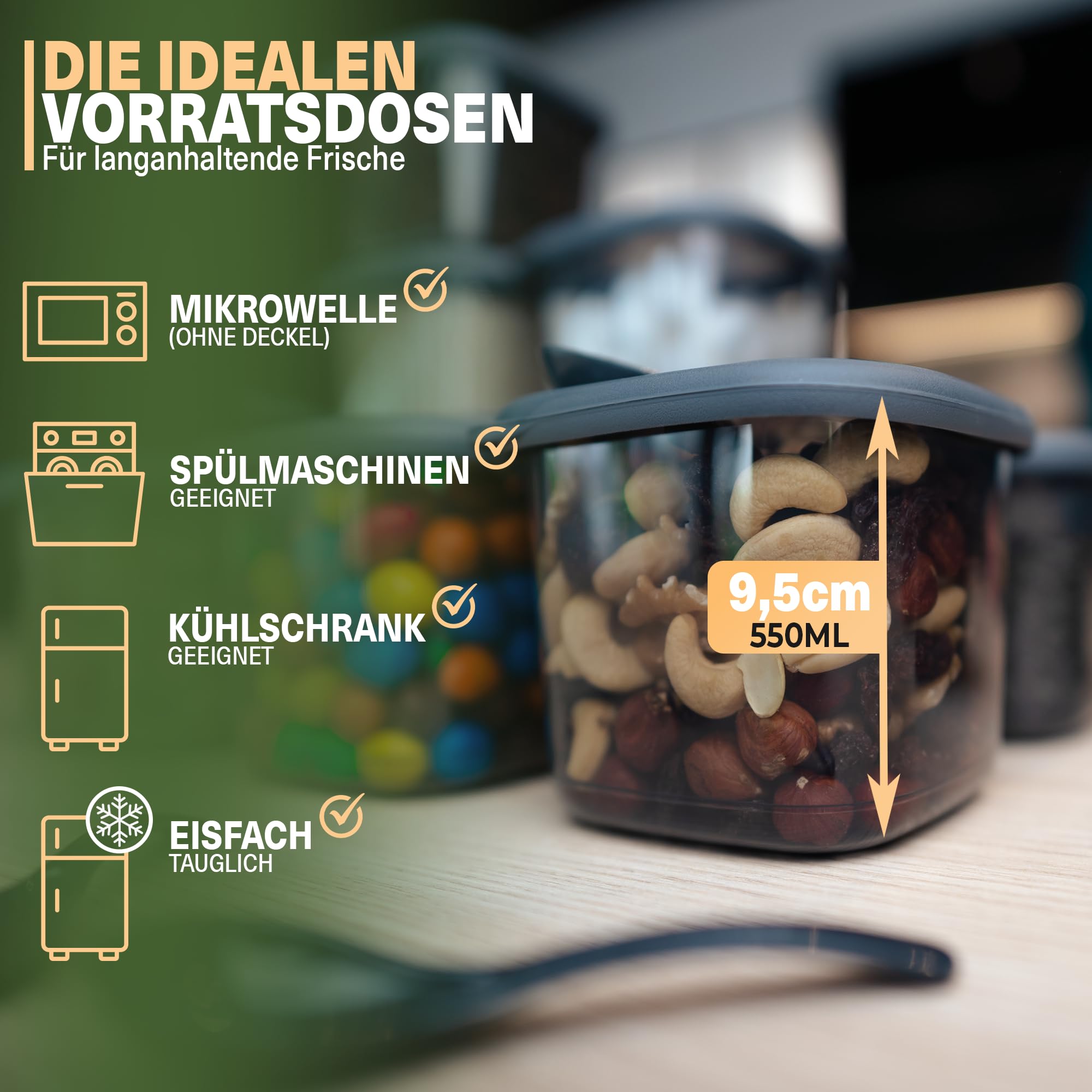 Viwares Praktisches Vorratsdosen-Set 12er 0,55L FOLY - Anthrazit