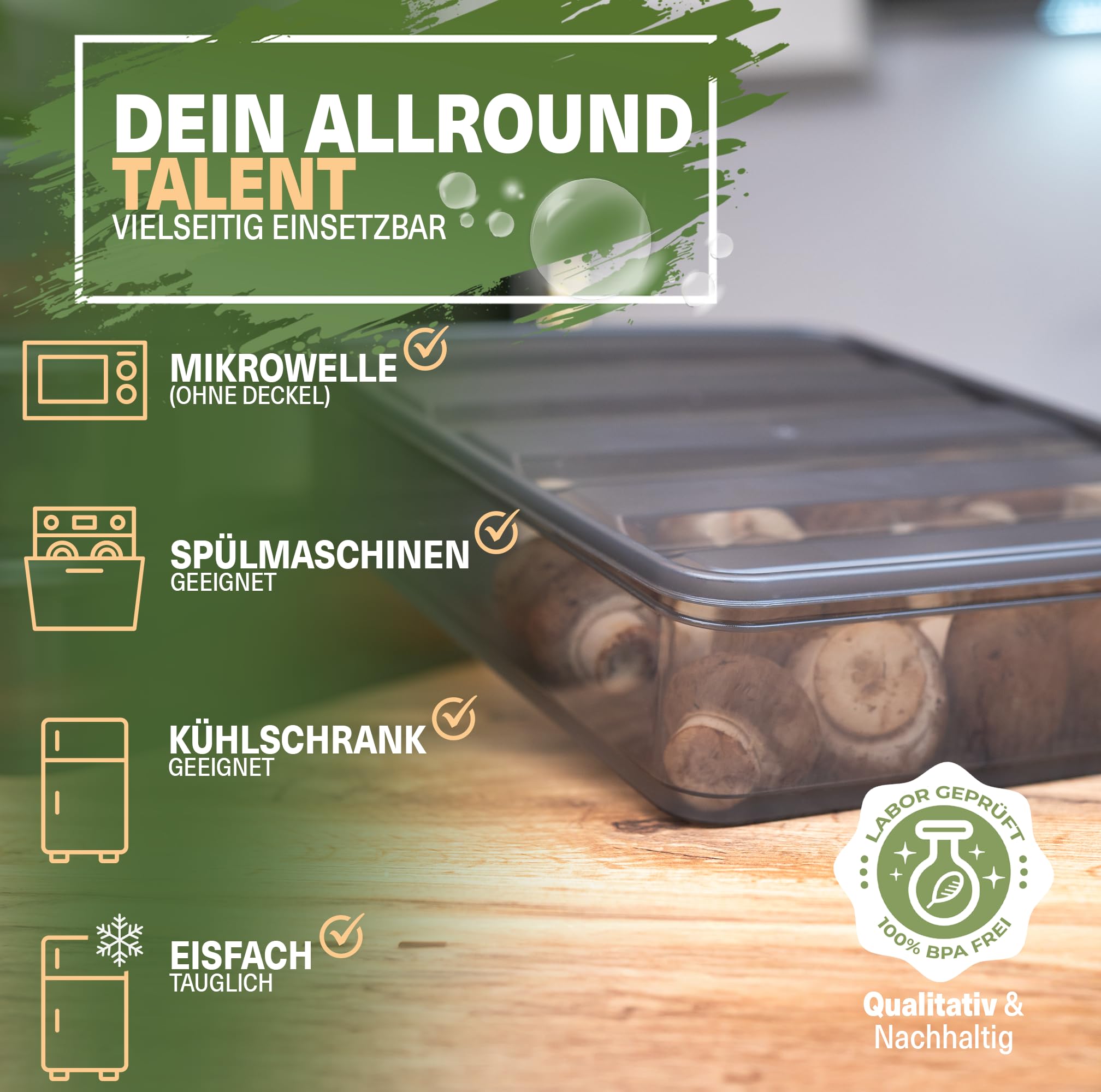 Viwares luftdichter Kühlschrank-Organizer mit Deckel 4er Set 3,5 L BELLA - Anthrazit