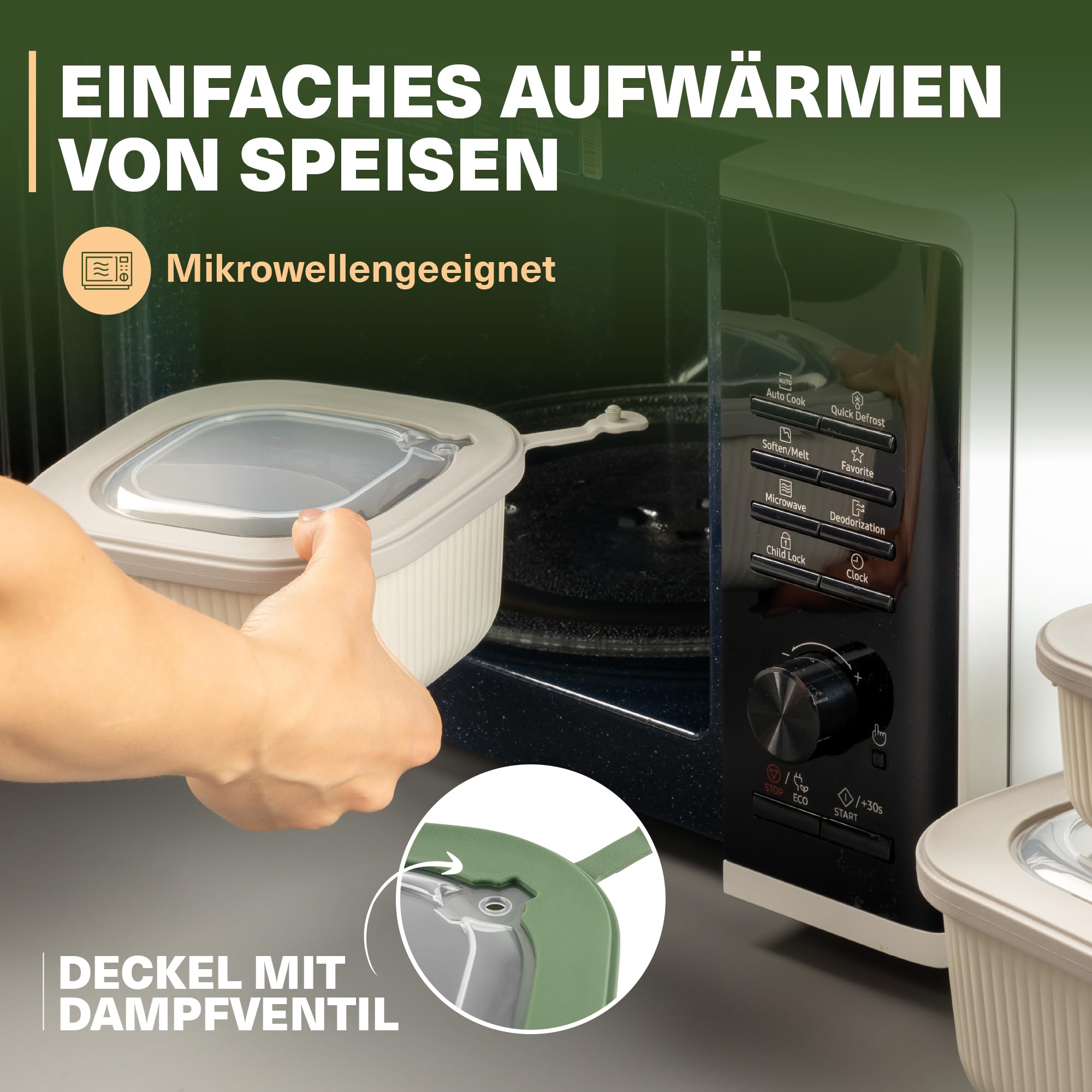 Viwares Frischhaltedosen im 6er Set mit transparentem Ventildeckel LINE - Beige