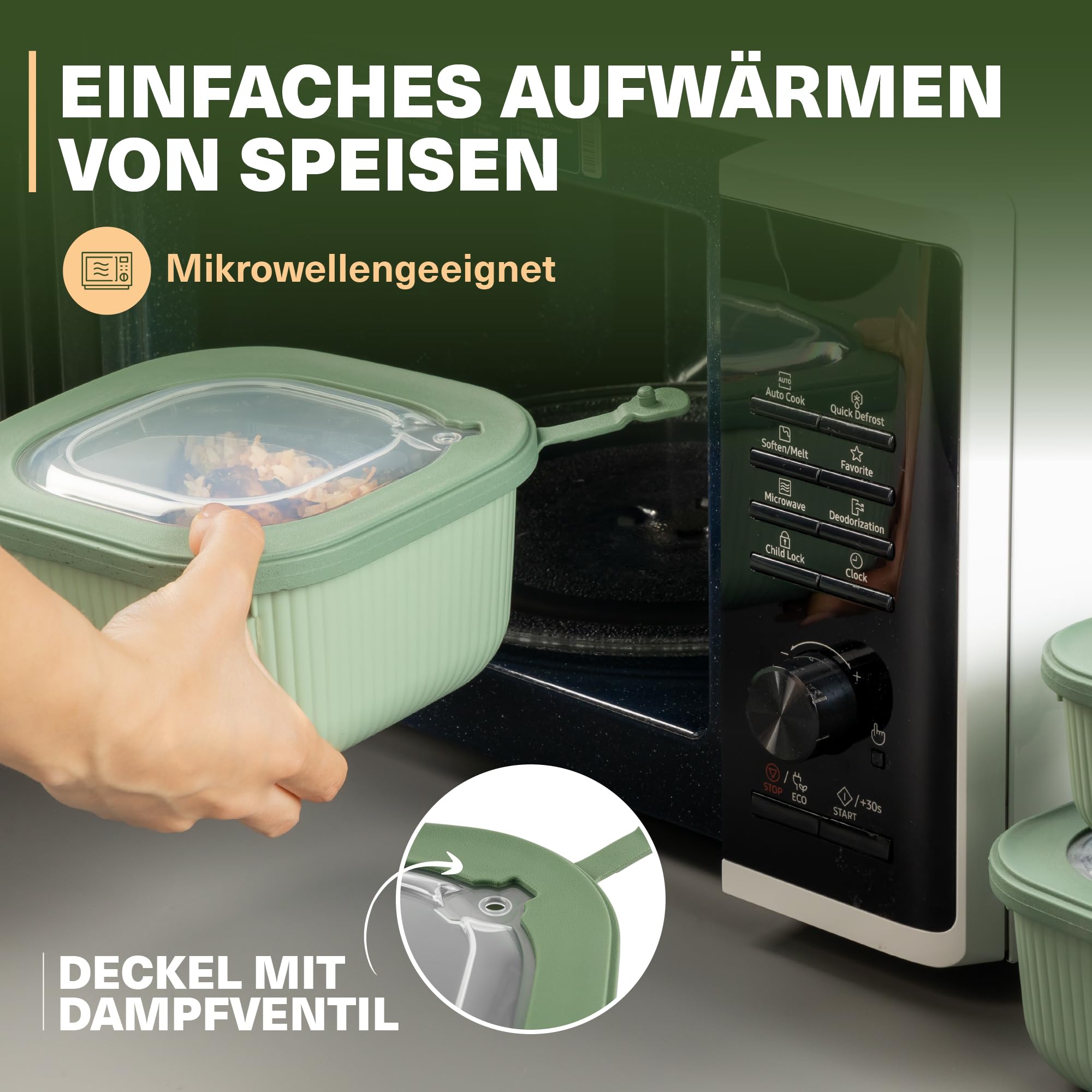 Viwares Frischhaltedosen im 6er Set mit transparentem Ventildeckel LINE - Grün
