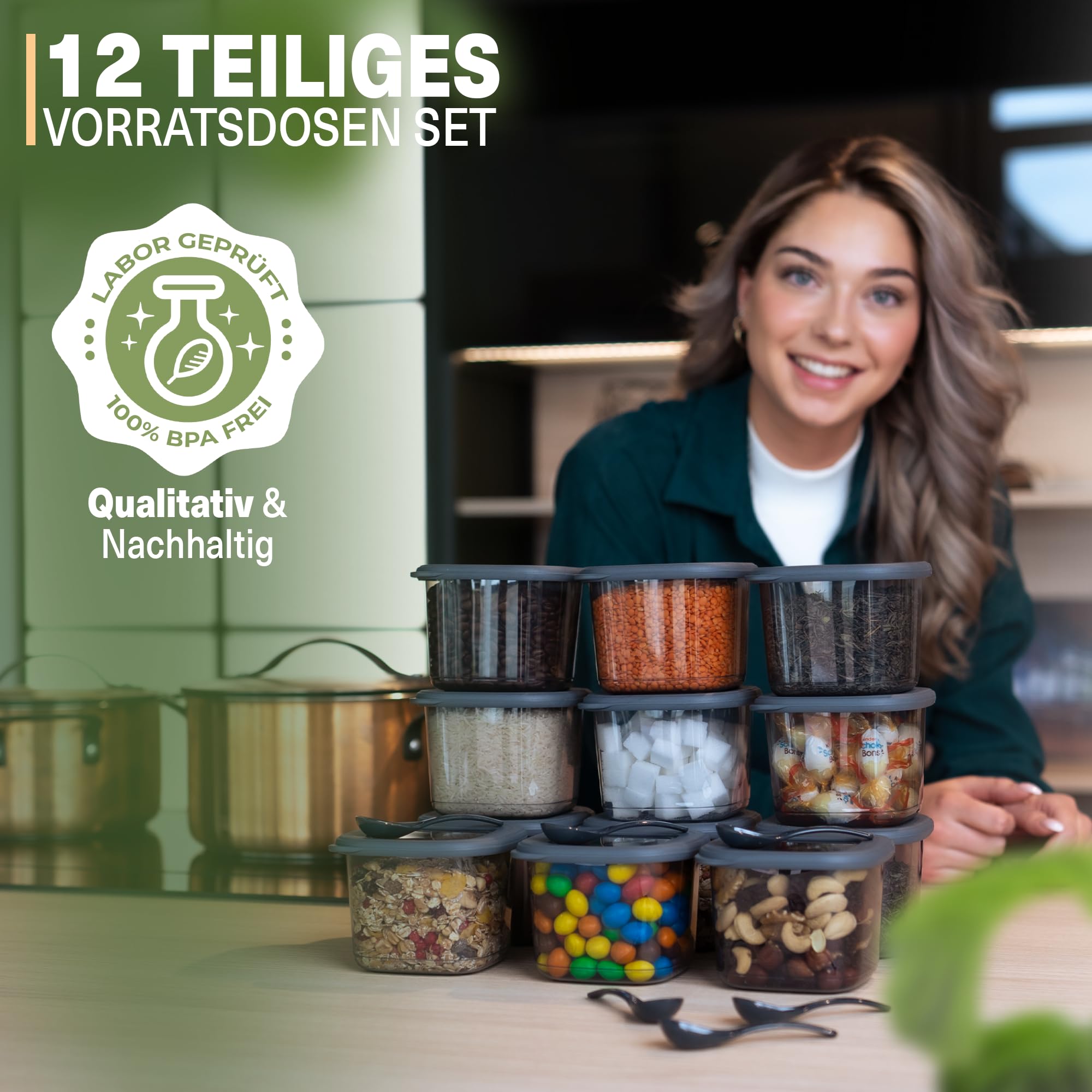 Viwares Praktisches Vorratsdosen-Set 12er 0,55L FOLY - Anthrazit