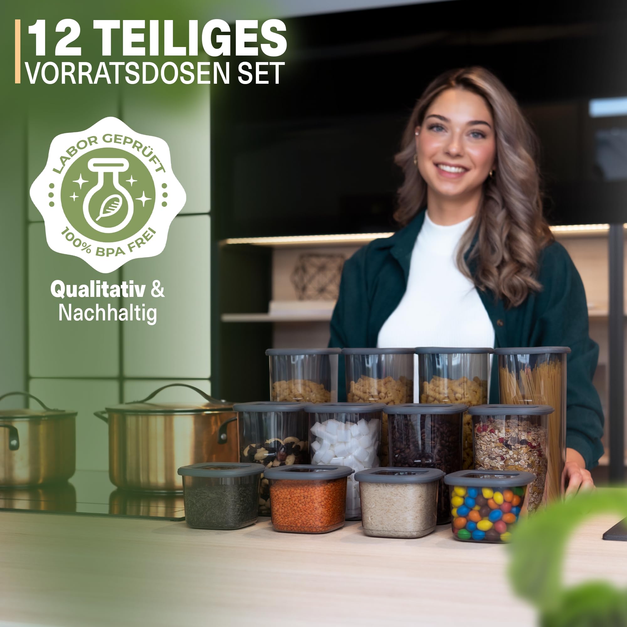 Viwares Praktisches Vorratsdosen-Set Mix 12er FOLY - Anthrazit