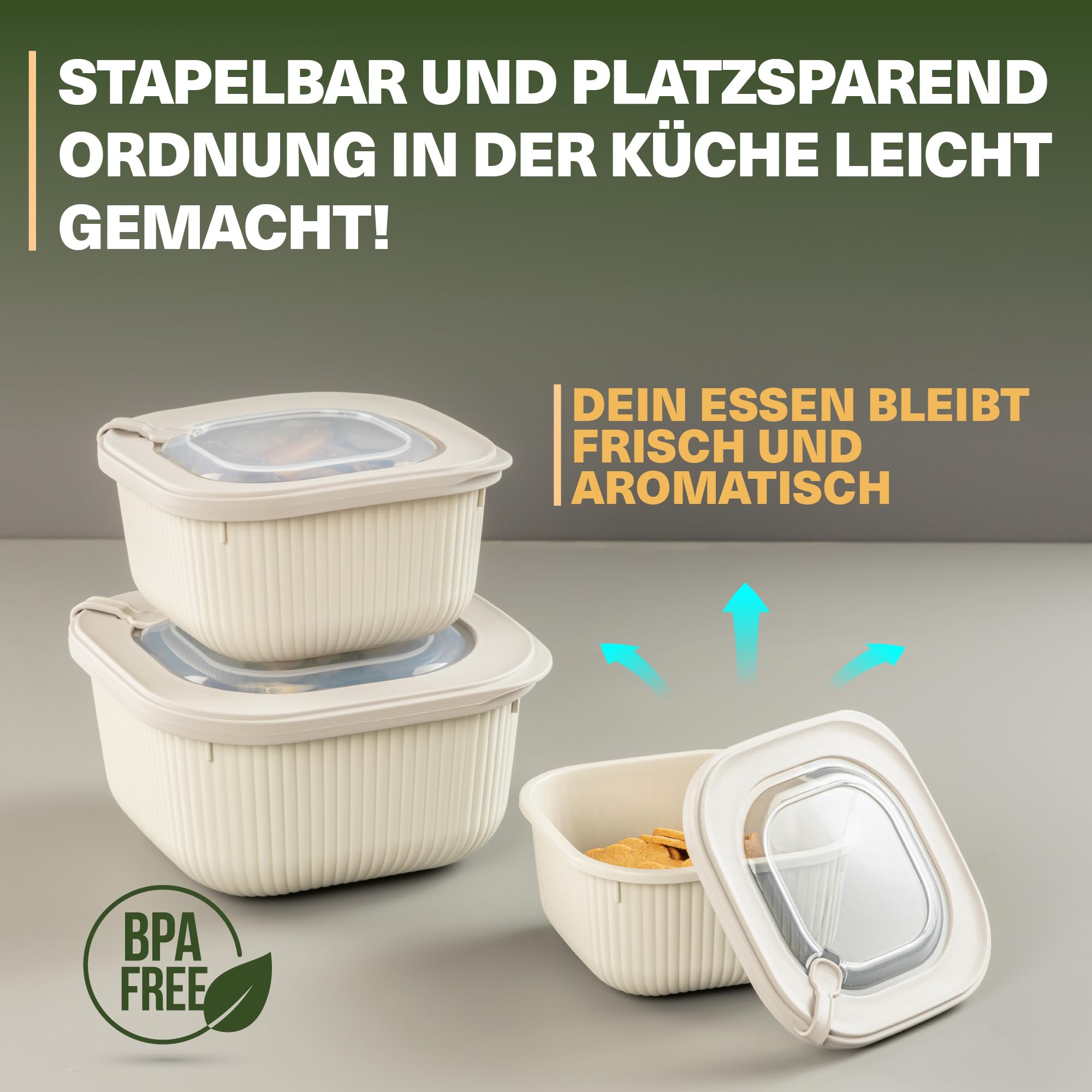 Viwares Frischhaltedosen im 6er Set mit transparentem Ventildeckel LINE - Beige