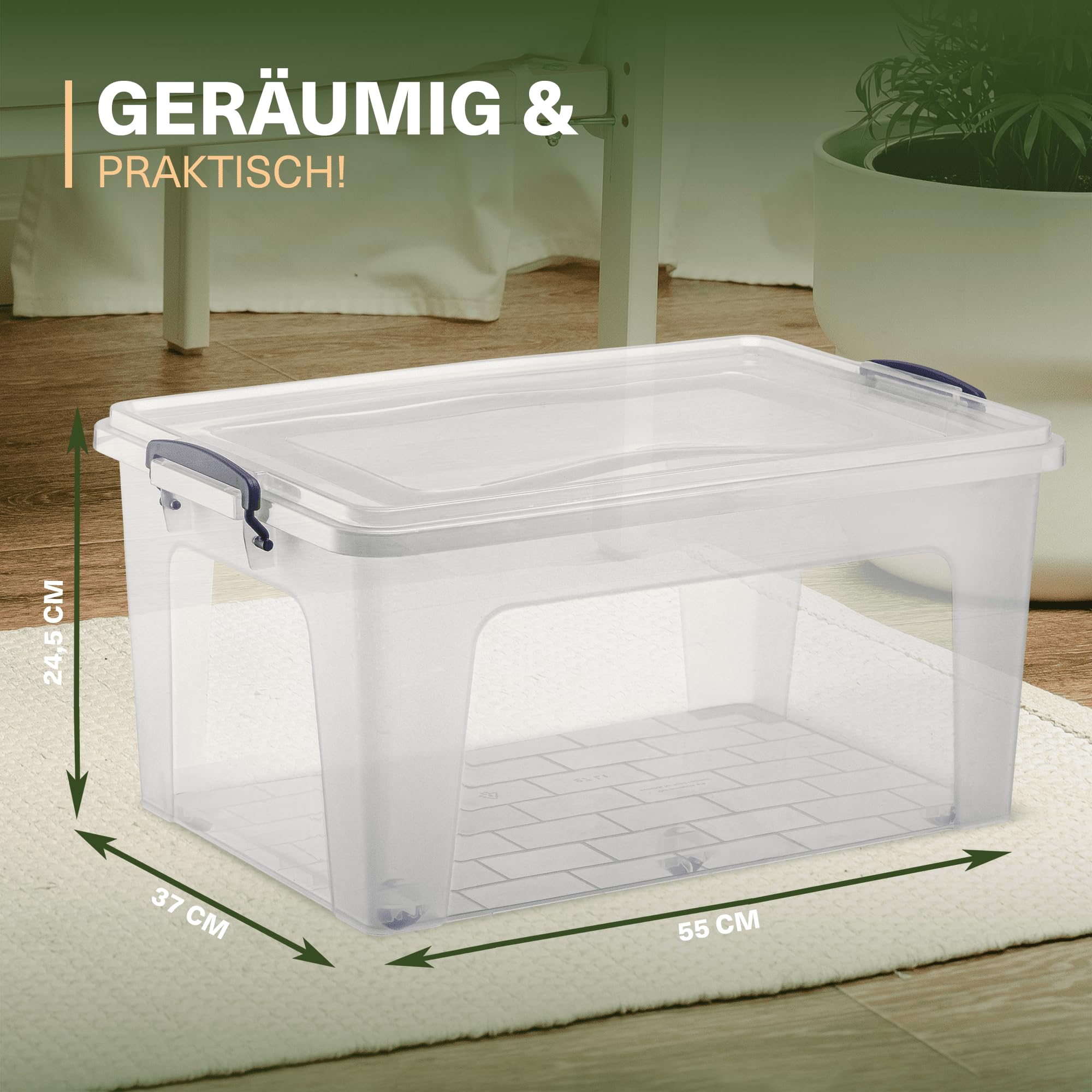 Viwares 30 Liter Aufbewahrungsbox mit Deckel & Rollen CLEAR BOX