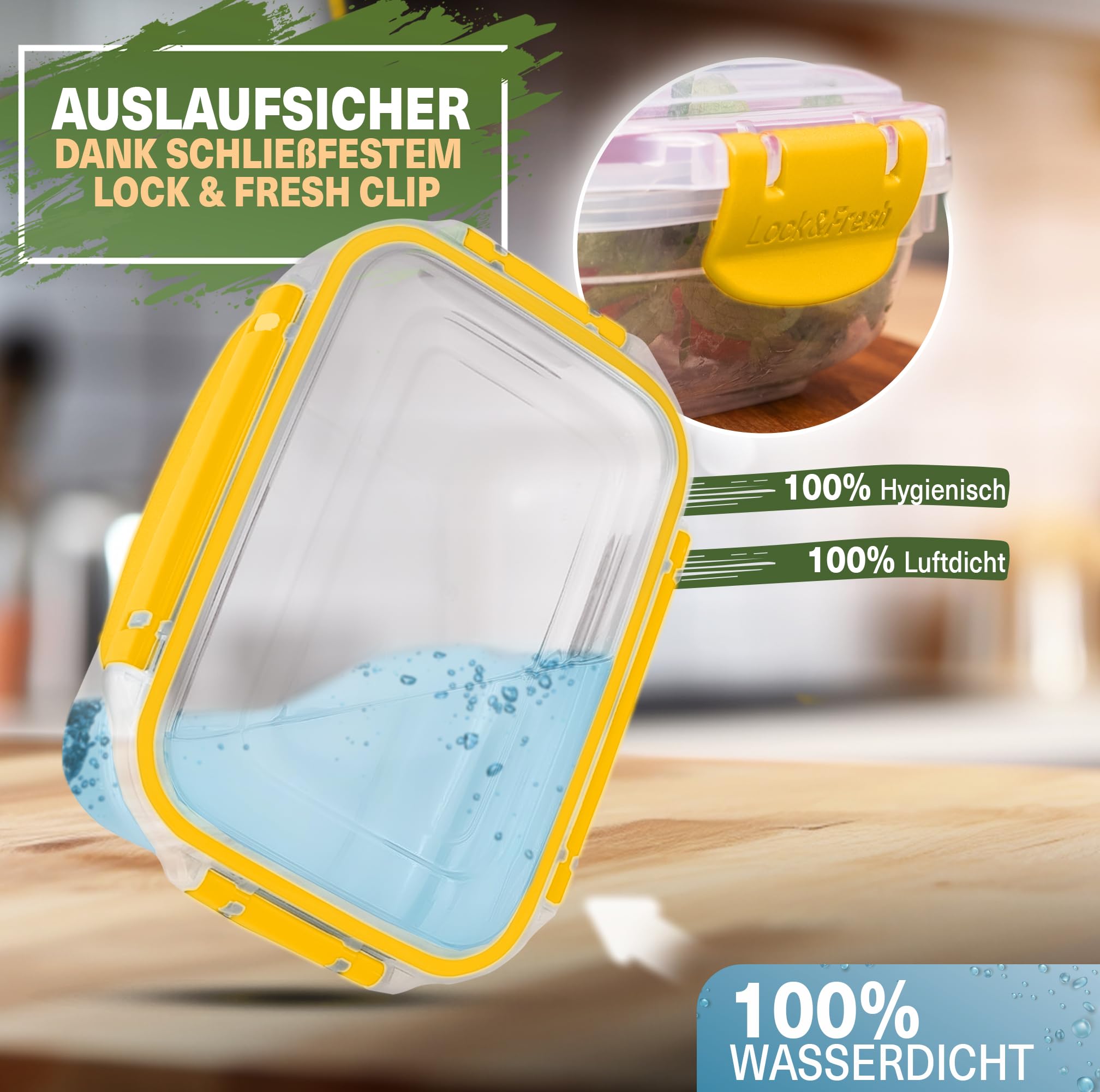 Viwares Frischhaltedosen-Set 5-teilig mit Lock&fresh Technologie für Frische und Hygiene Gelb