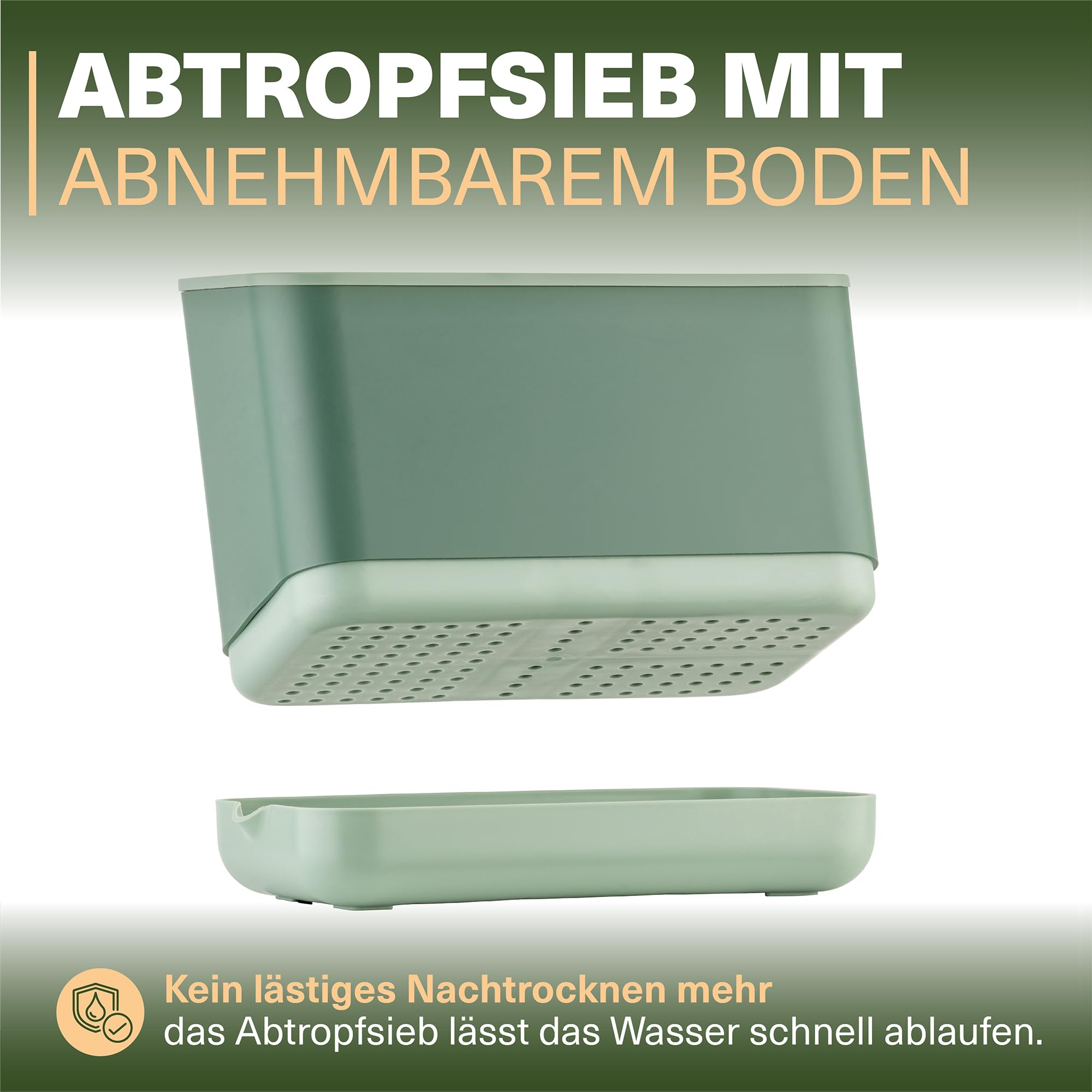 Viwares Besteckkorb, 5 Fächer mit Abtropfsieb (Grün)