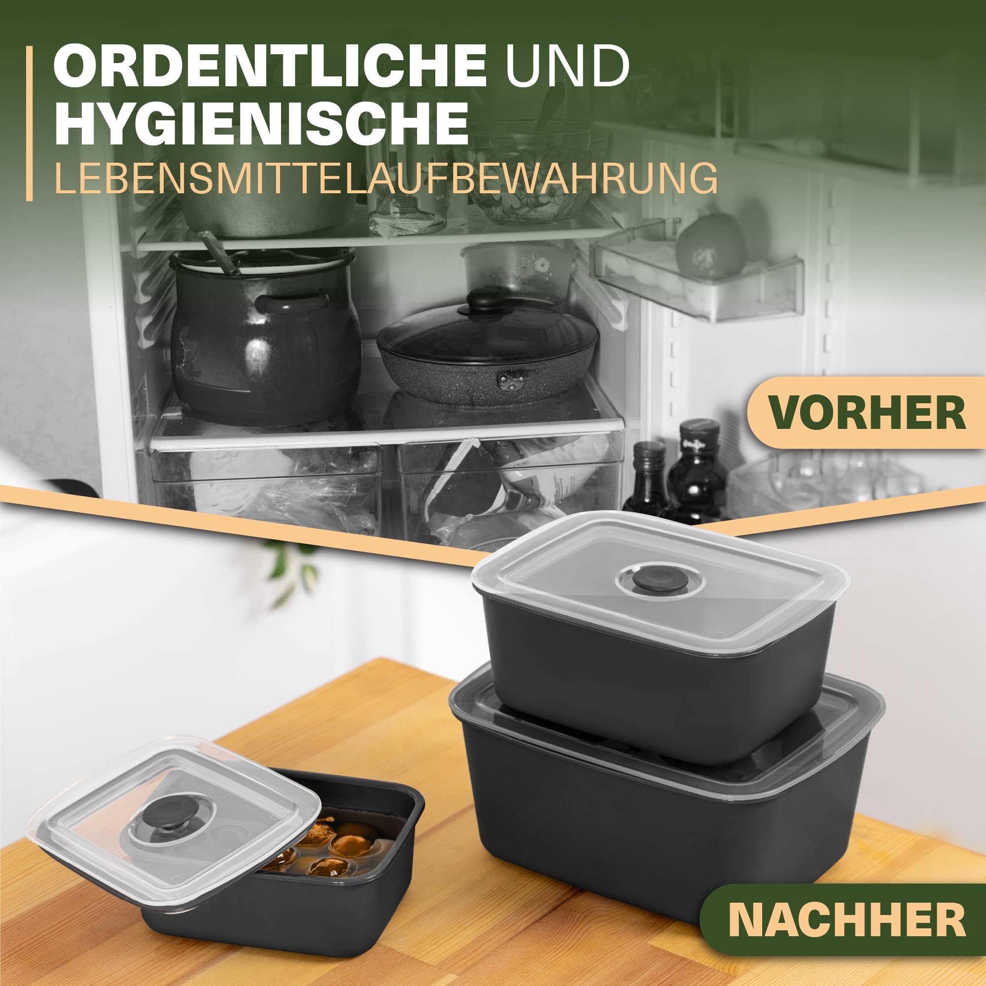 Viwares stapelbare Behälter für Lebensmittel mit Deckel im 3er Set - BPA-frei Luftdichte Aufbewahrung in drei Größen. Frischhalteboxen für Mikrowellen und Spülmaschinen, Arbeit, Picknick, Schule