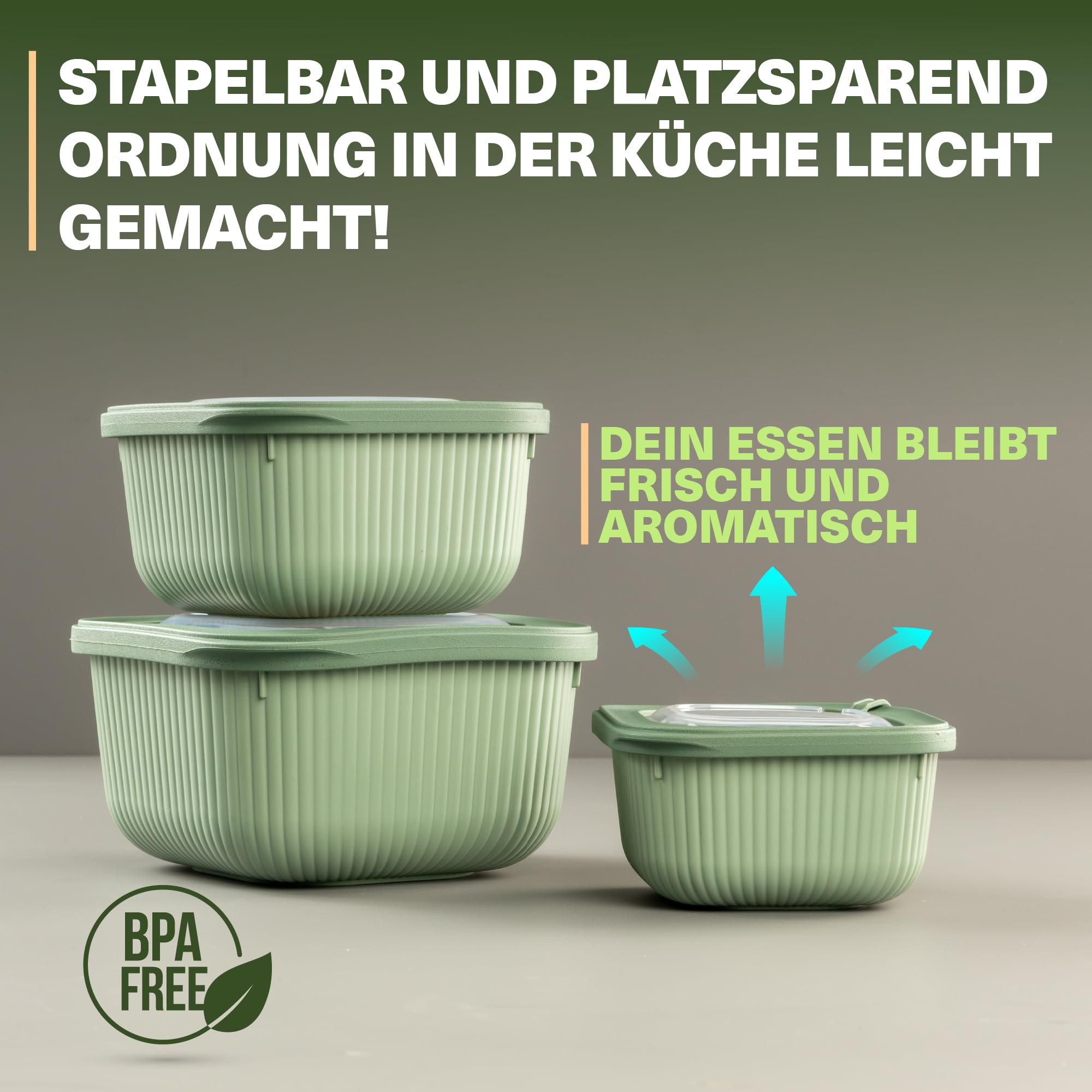 Viwares Frischhaltedosen im 6er Set mit transparentem Ventildeckel LINE - Grün