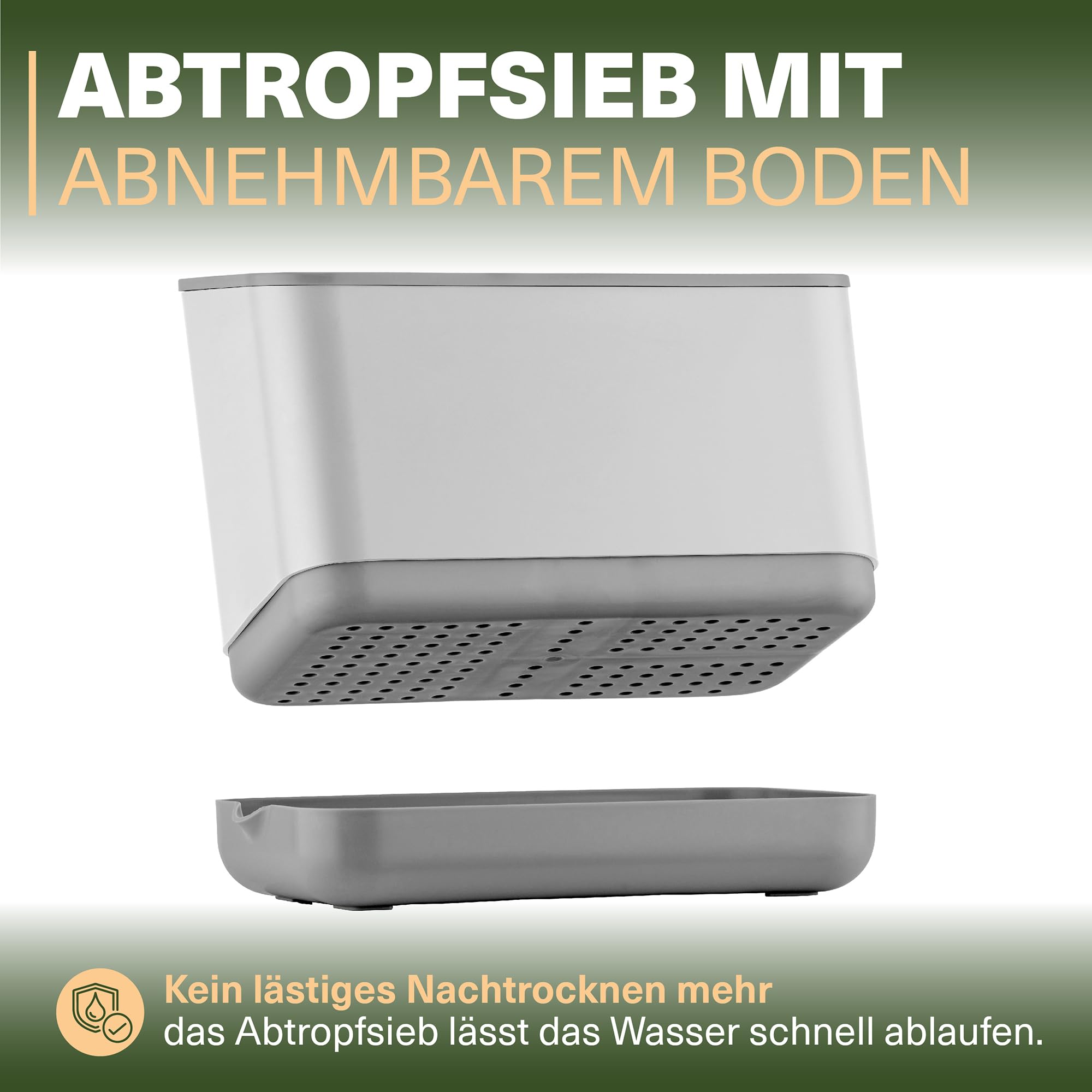 Viwares Besteckkorb, 5 Fächer mit Abtropfsieb (Grau)