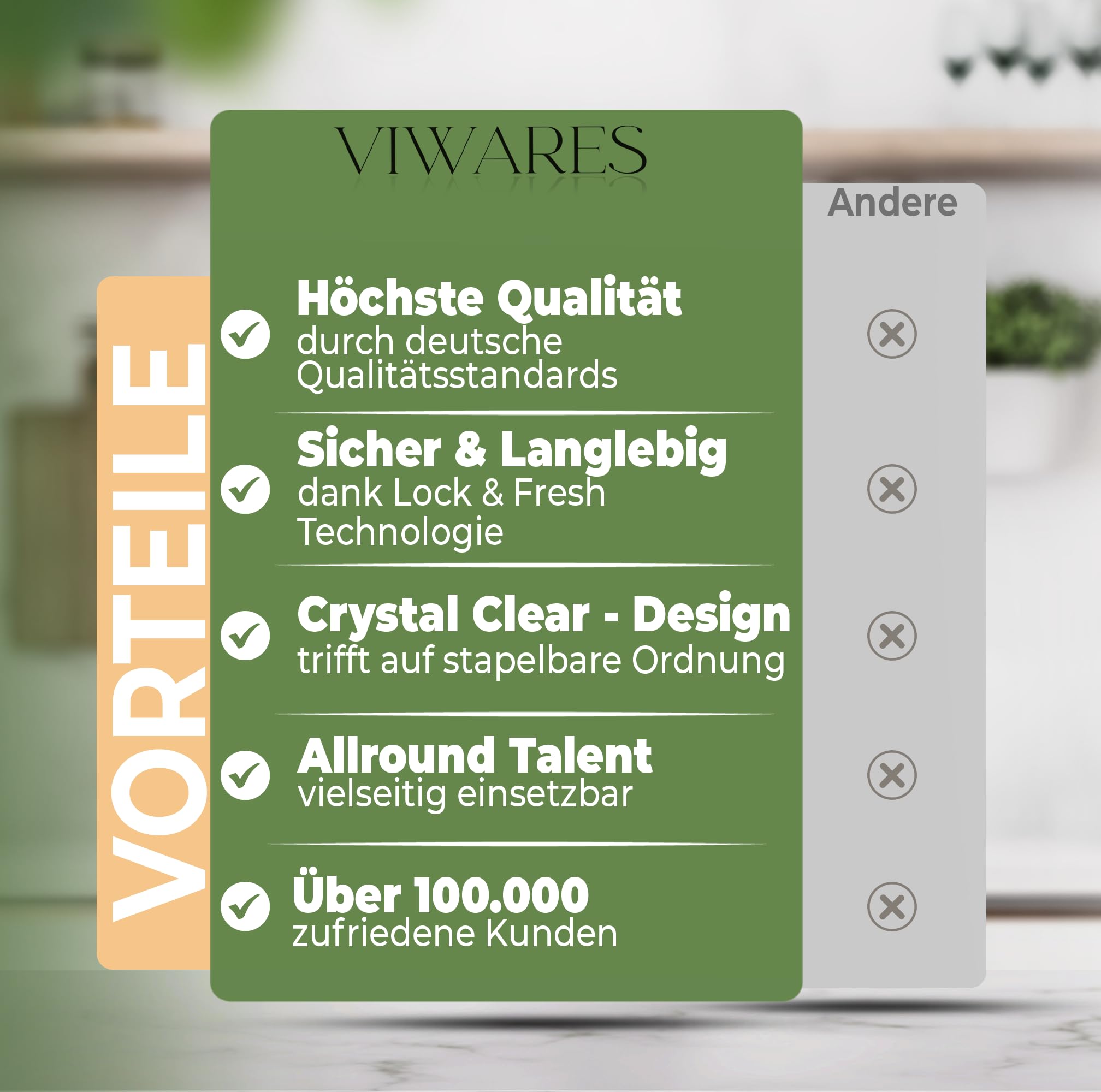 Viwares luftdichter Kühlschrank-Organizer mit Deckel 4er Set 3,5 L - BELLA Bunt