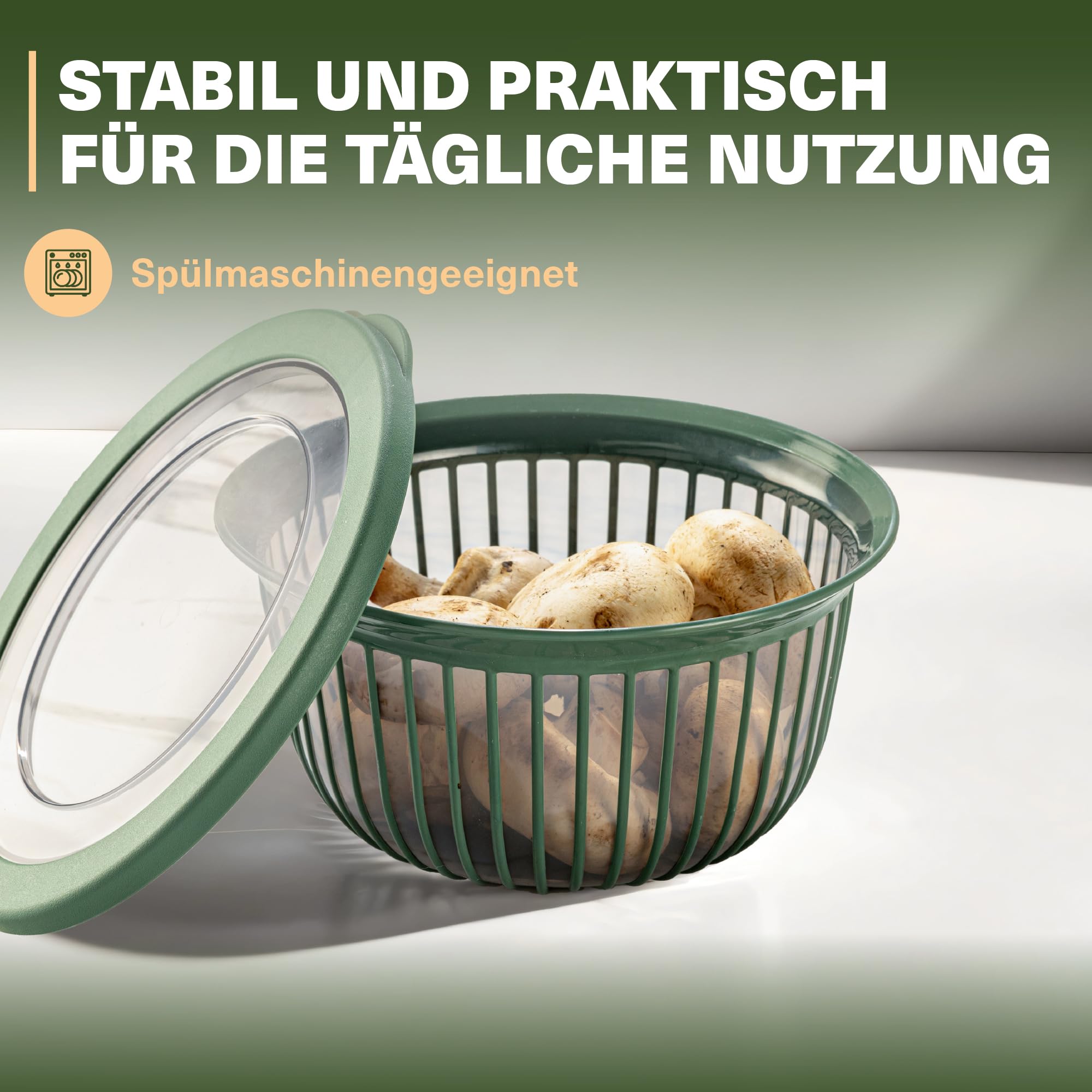 Viwares Schüssel-Set 3er mit Deckel – Vielseitige 1, 2, 3 L Schalen mit Silikonrand Grün