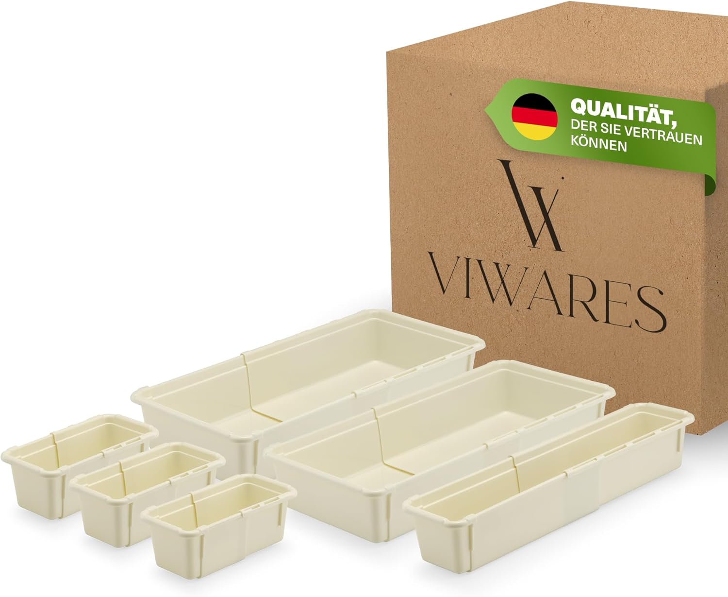 Minimax Creme 6-teiliges Organizer Set – verstellbare Schubladenboxen
