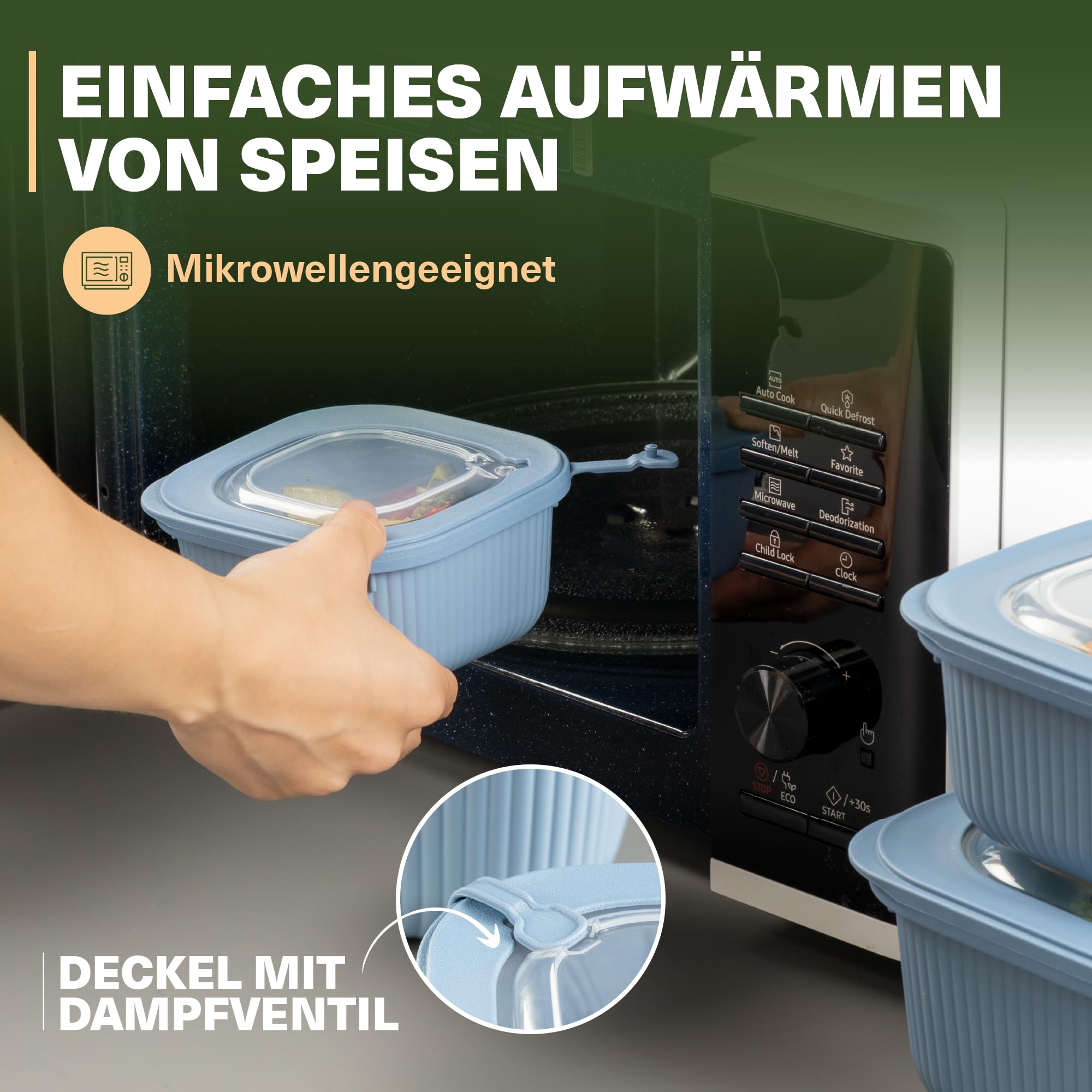 Viwares Frischhaltedosen im 3er Set mit transparentem Ventildeckel LINE - Blau