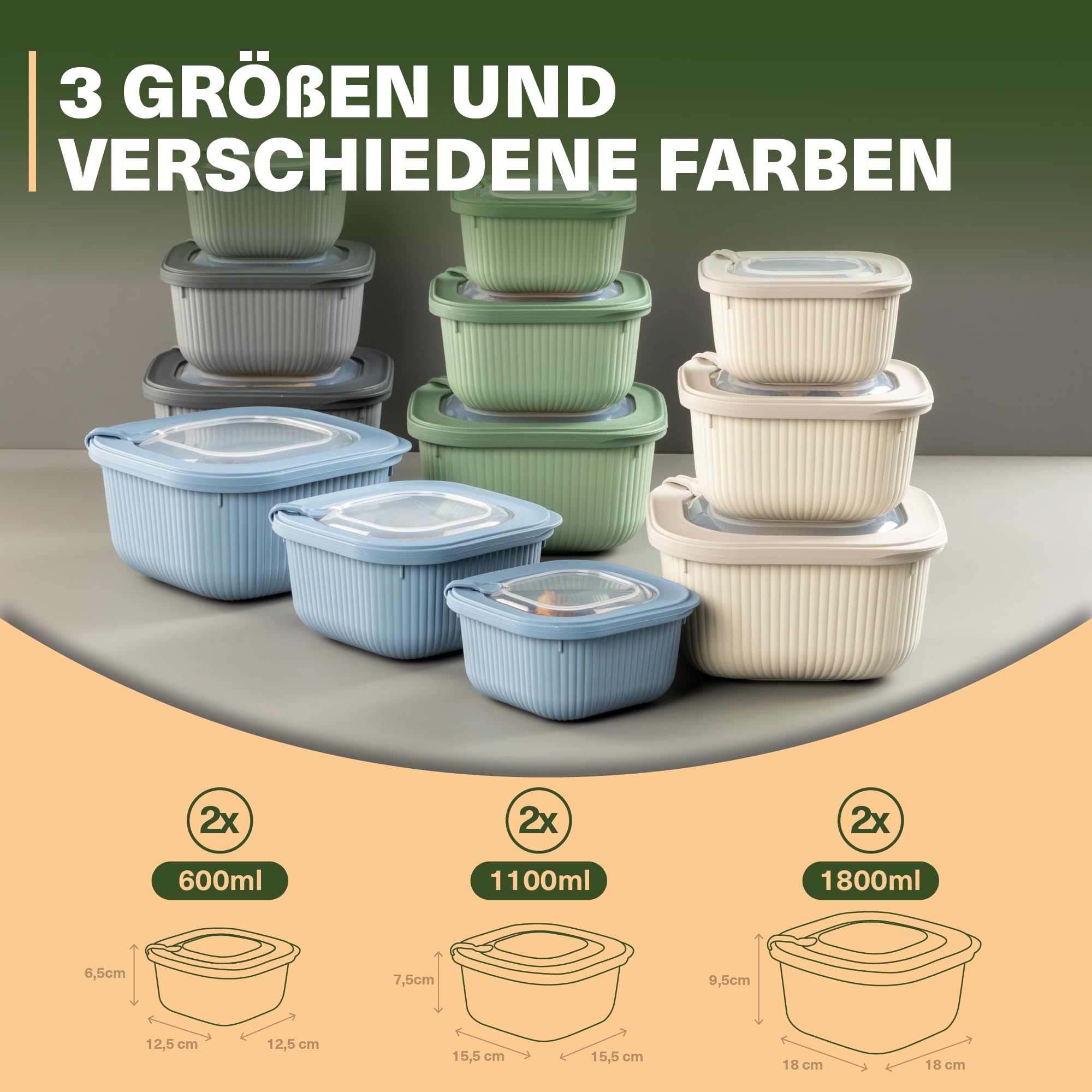 Viwares Frischhaltedosen im 6er Set mit transparentem Ventildeckel LINE - Grau