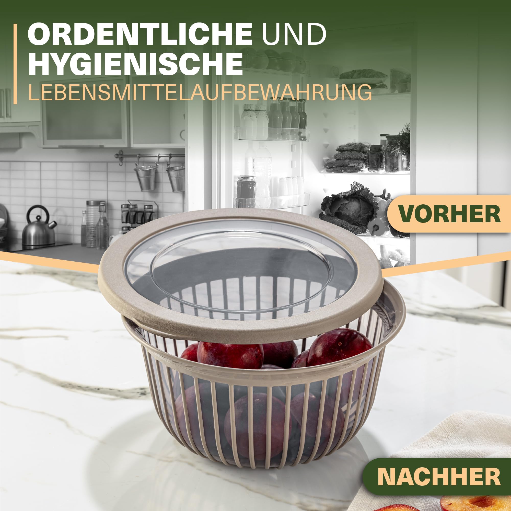 Viwares Schüssel-Set 3er mit Deckel – Vielseitige 1, 2, 3 L Schalen mit Silikonrand Beige