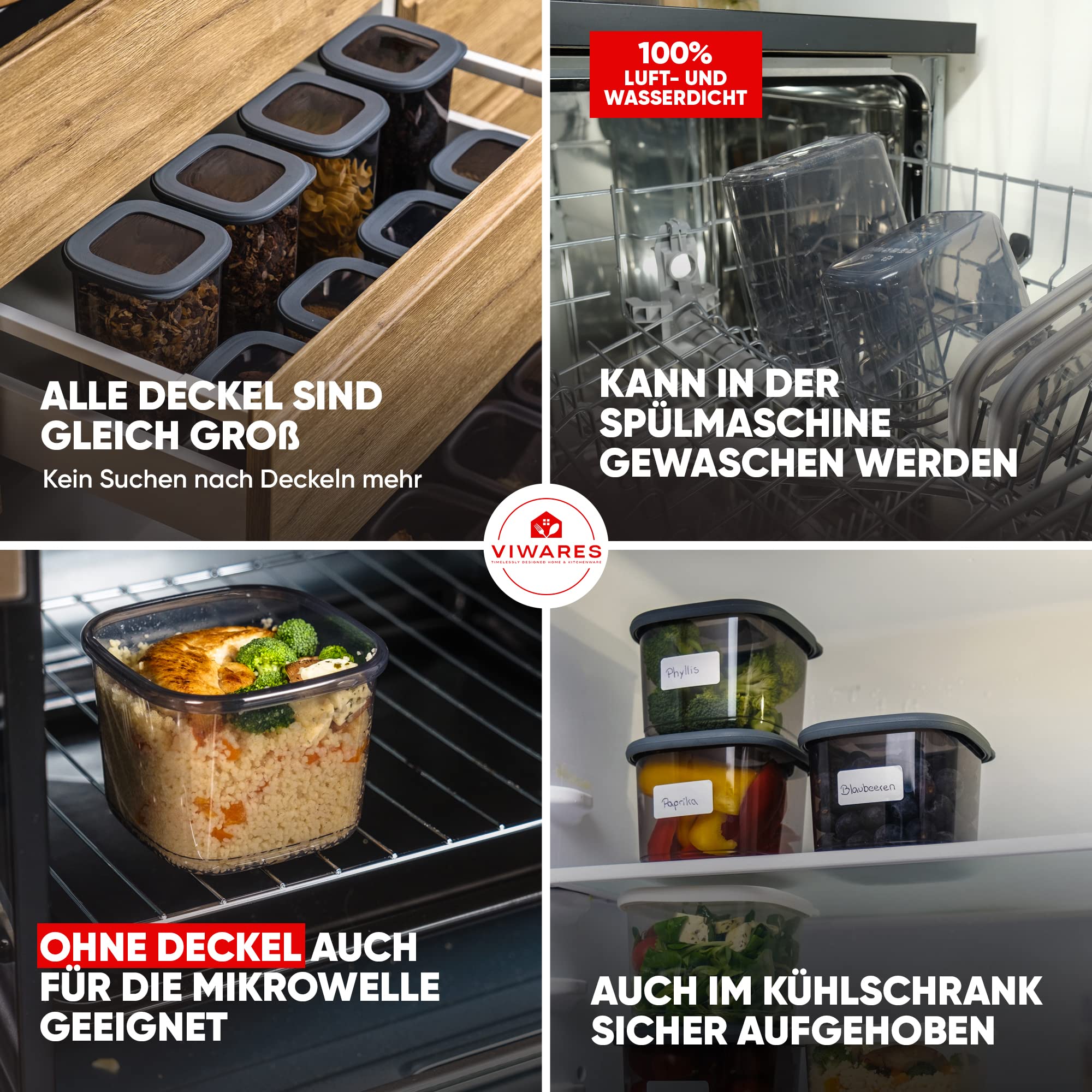 Viwares Praktisches Vorratsdosen-Set 6er 0,55L FOLY - Anthrazit