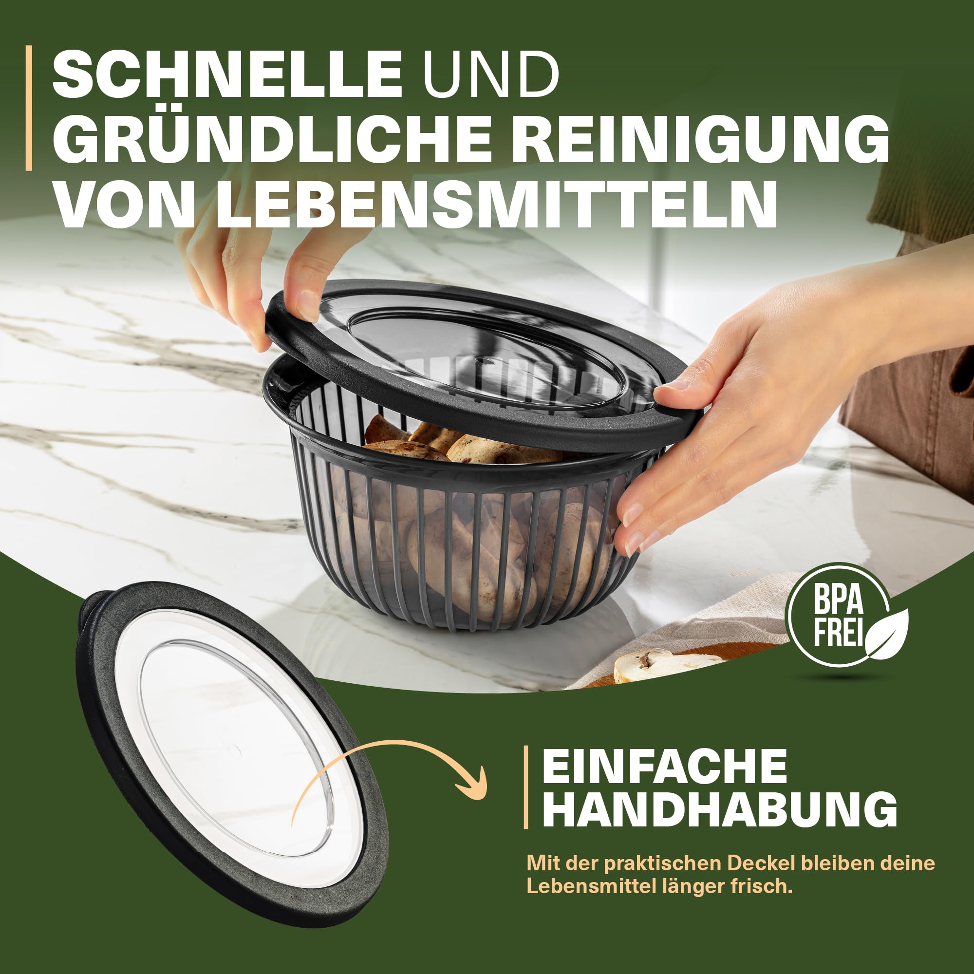 Viwares Schüssel-Set 3er mit Deckel – Vielseitige 1, 2, 3 L Schalen mit Silikonrand Anthrazit