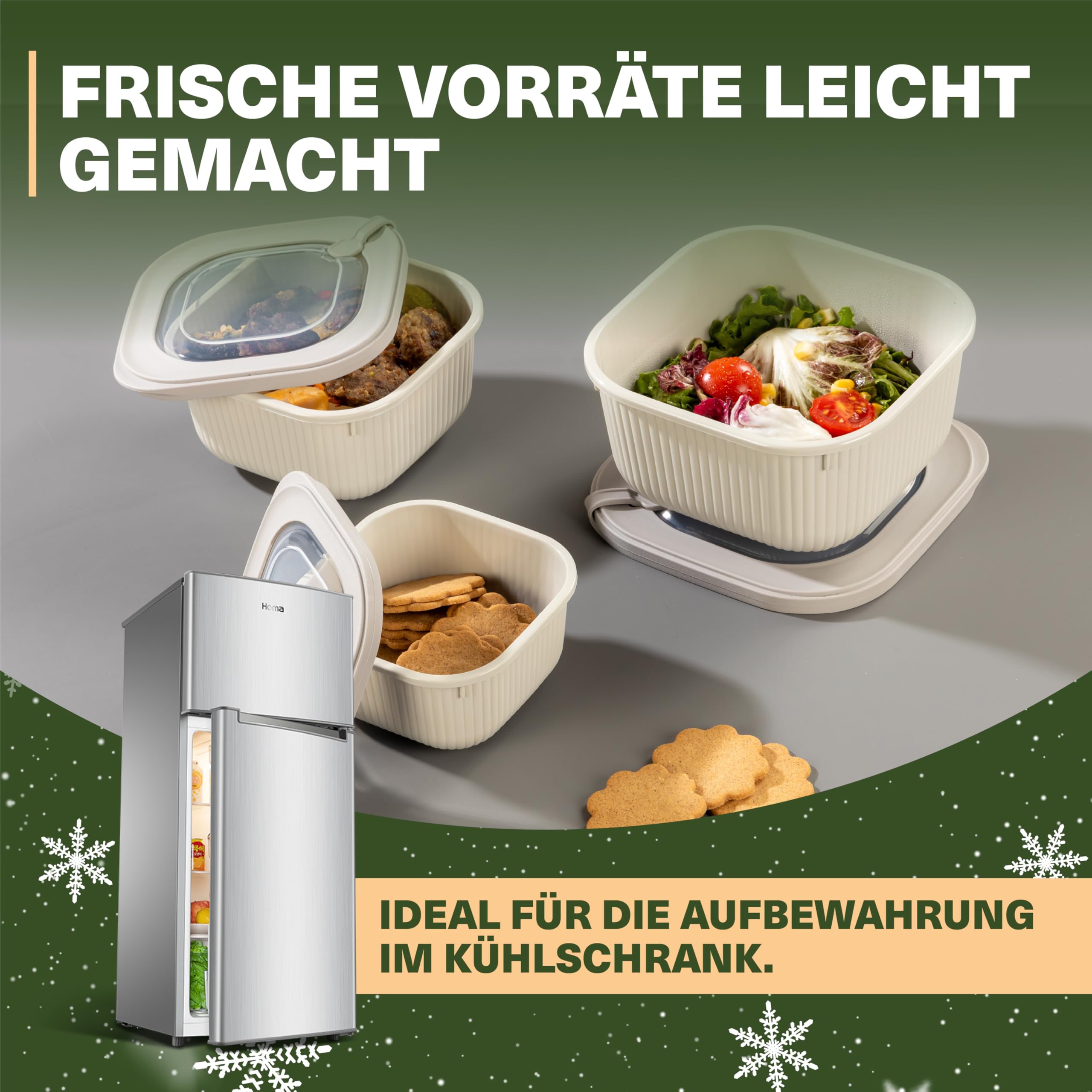 Viwares Frischhaltedosen im 3er Set mit transparentem Ventildeckel LINE - Beige