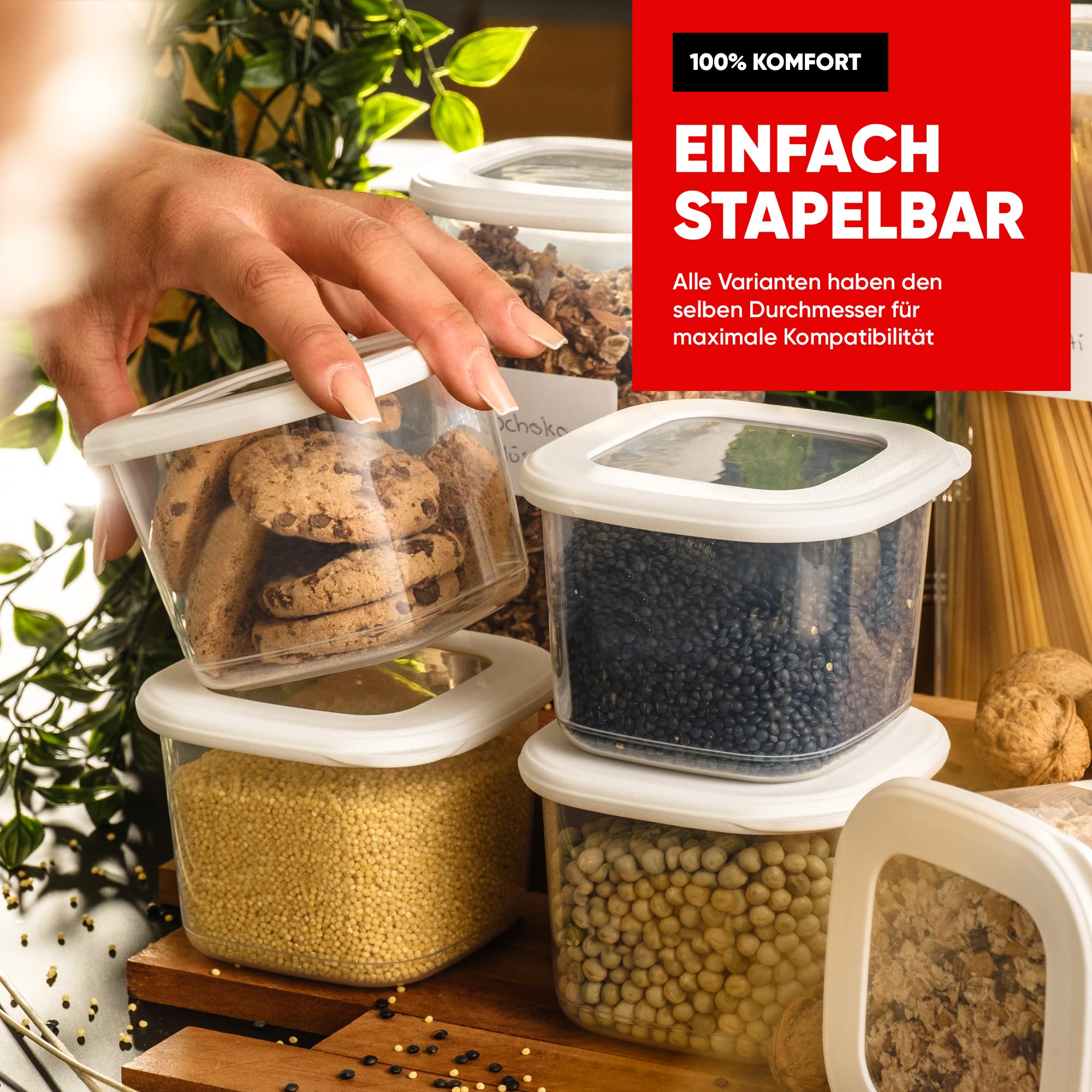 Viwares Vorratsdosen 6er-Set, 1.2L - Serie Foly - Anthrazit