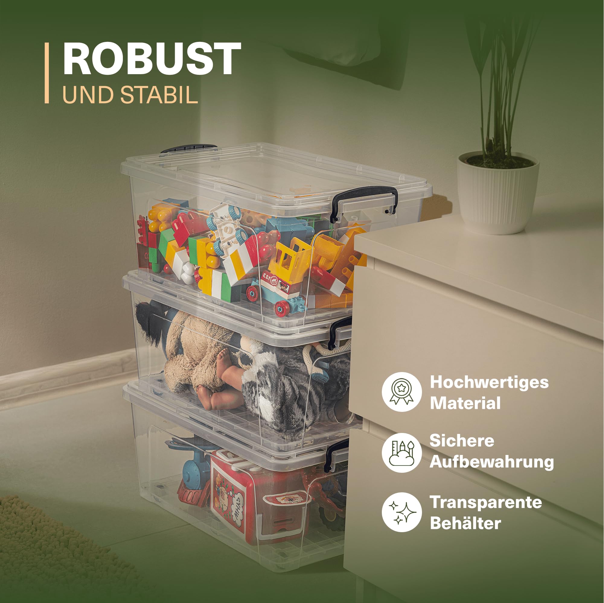 Viwares 30 Liter Aufbewahrungsbox mit Deckel & Rollen CLEAR BOX