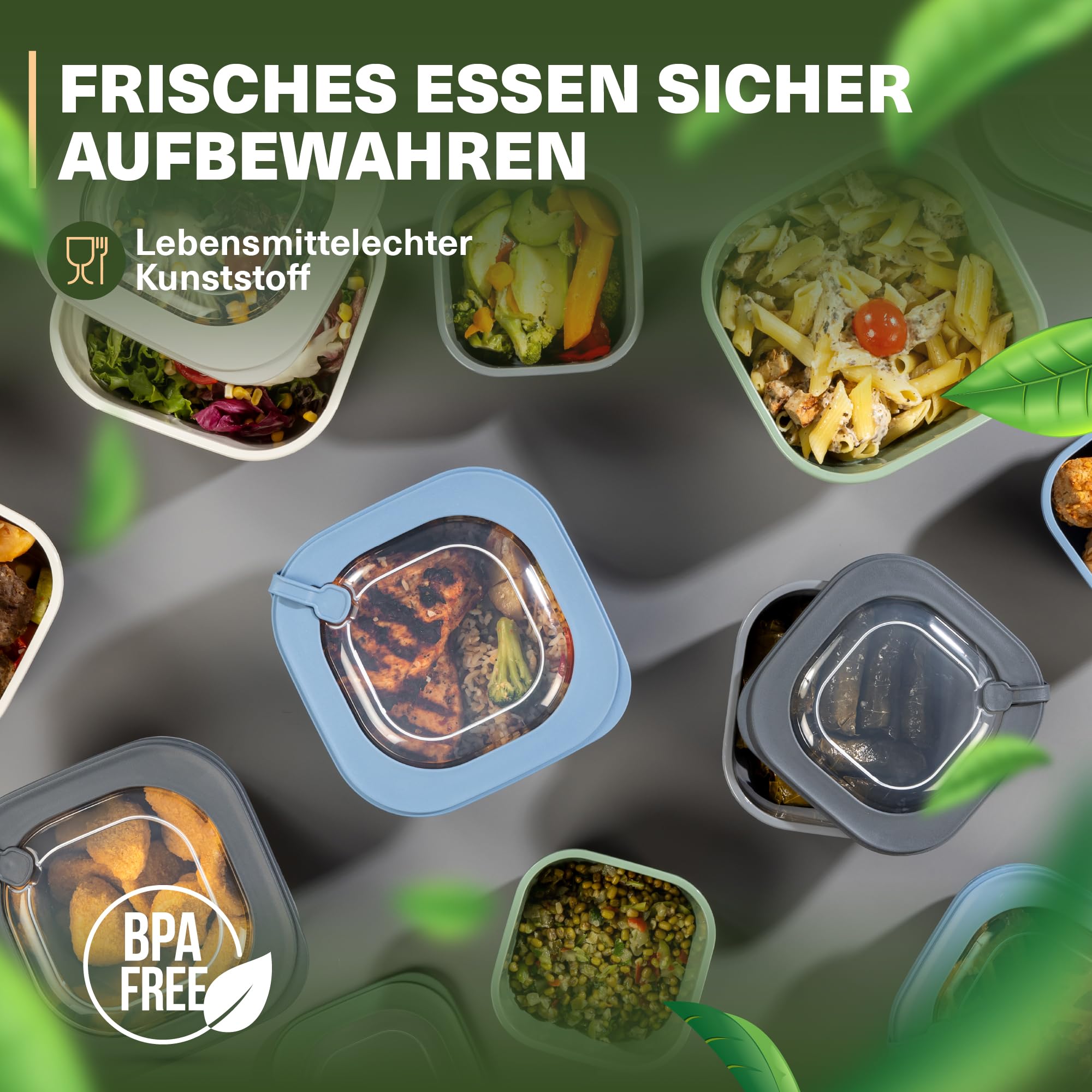 Viwares Frischhaltedosen im 3er Set mit transparentem Ventildeckel LINE - Blau