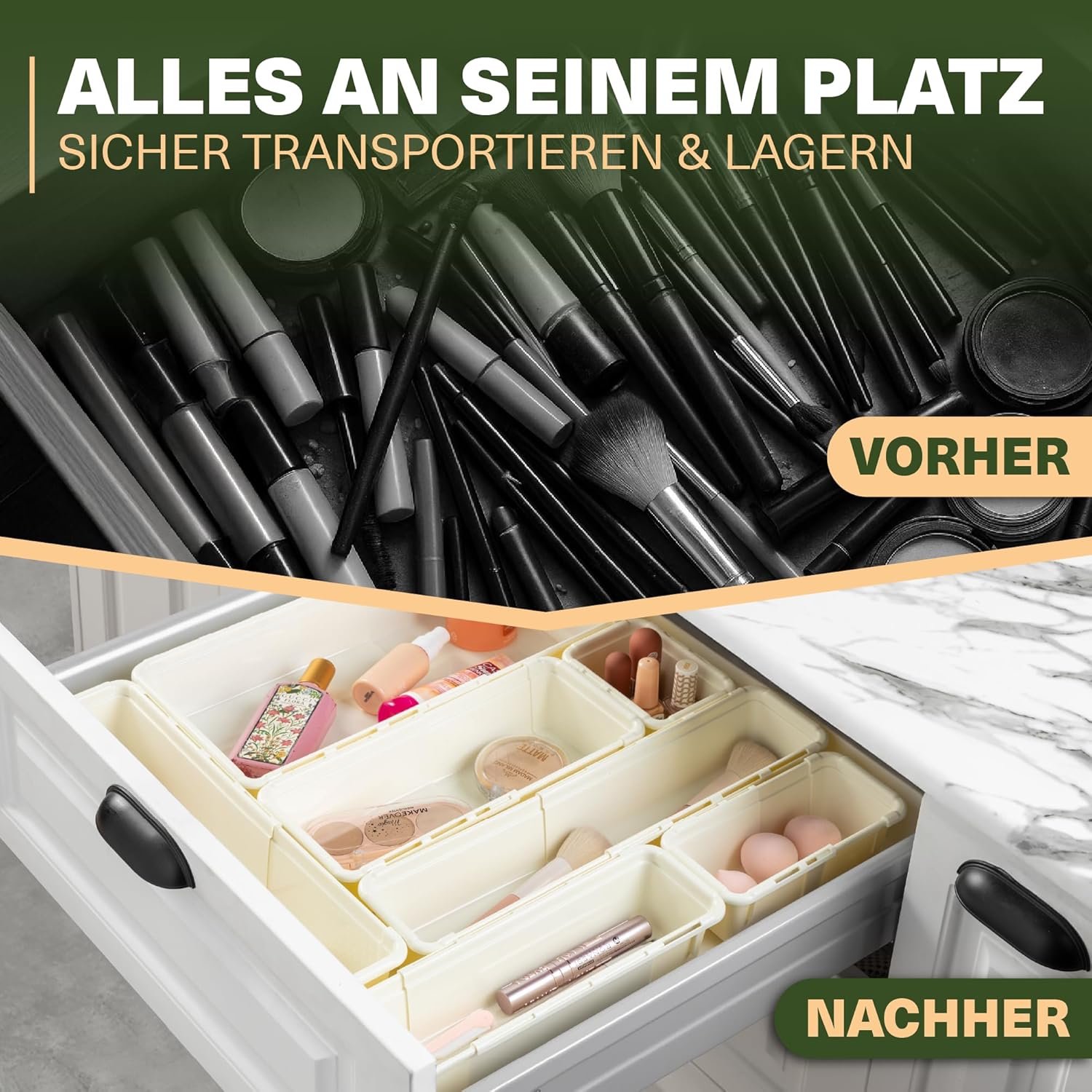 Minimax Creme 6-teiliges Organizer Set – verstellbare Schubladenboxen